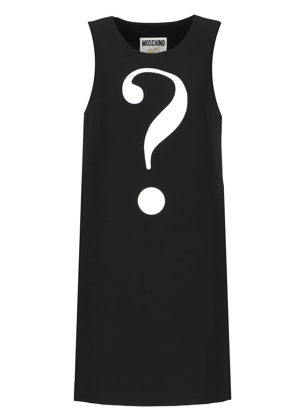 Shop Moschino Question Mark-patch Sleeveless Mini Dress In Black