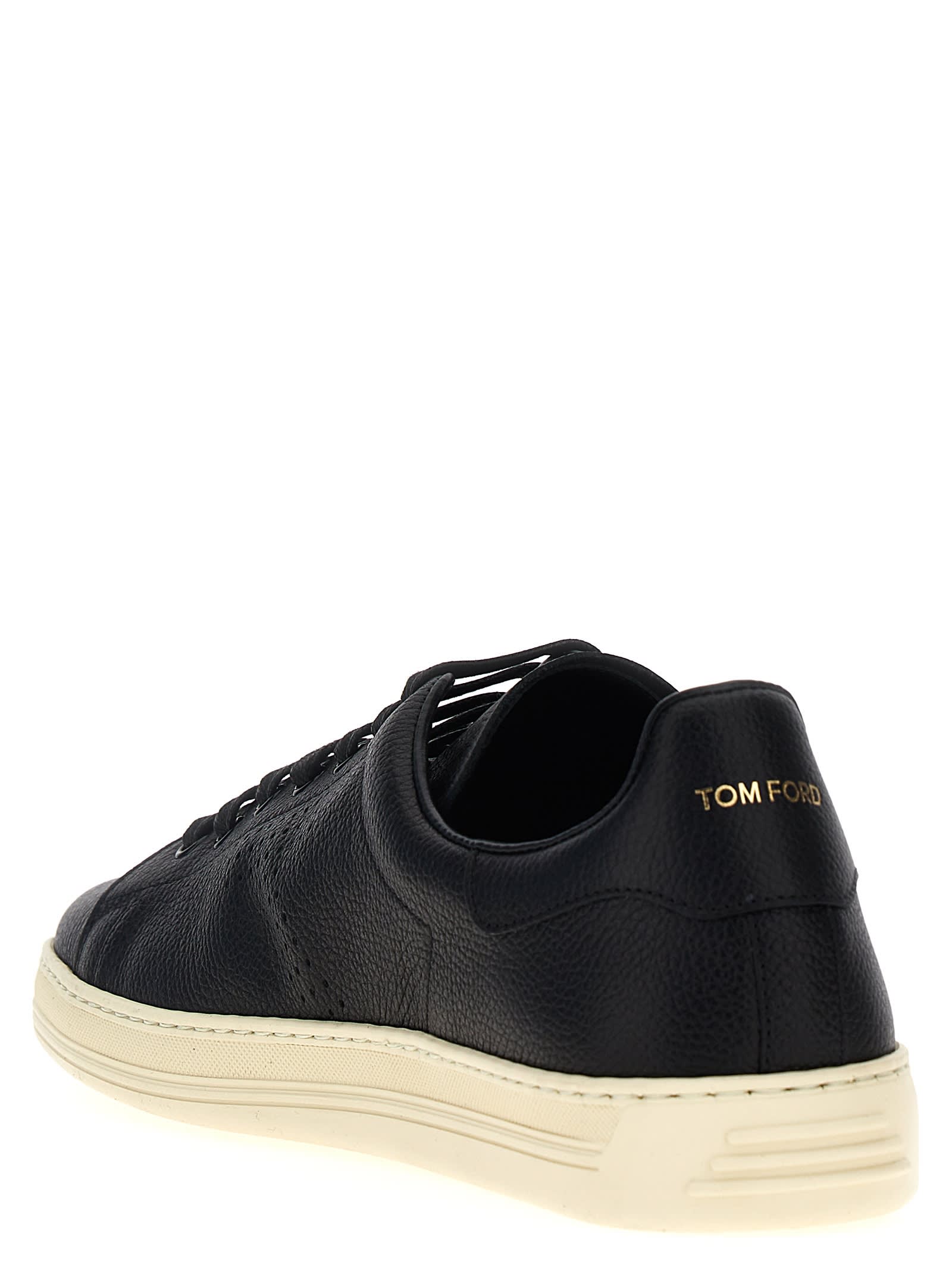 Shop Tom Ford Logo Leather Sneakers In White/black