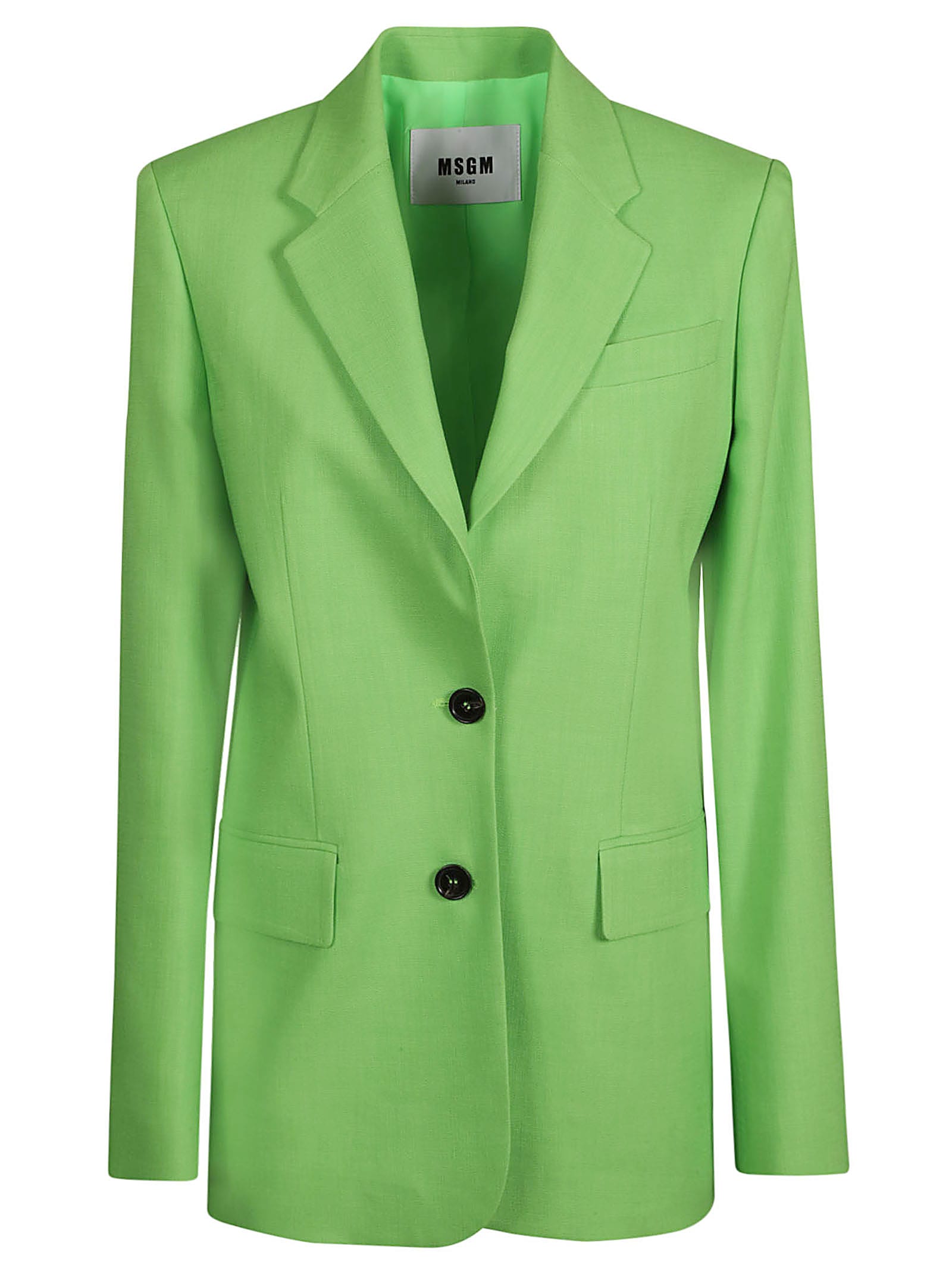 Shop Msgm Two-buttoned Blazer In Acid Green