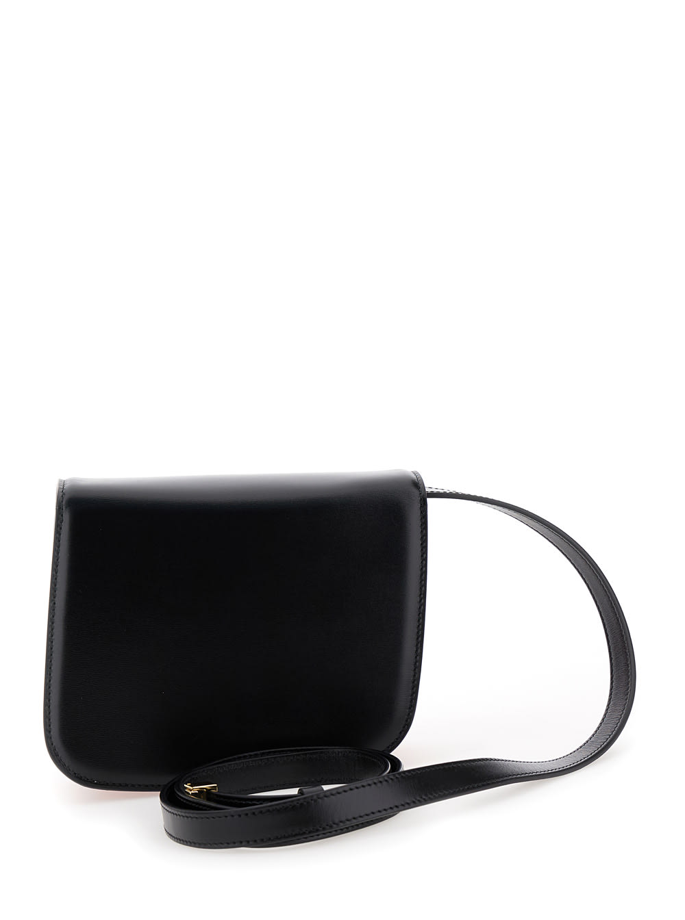 Shop Ferragamo Fiamma S Black Asymmetric Crossbody Bag With Logo Detail In Leather Woman In Red