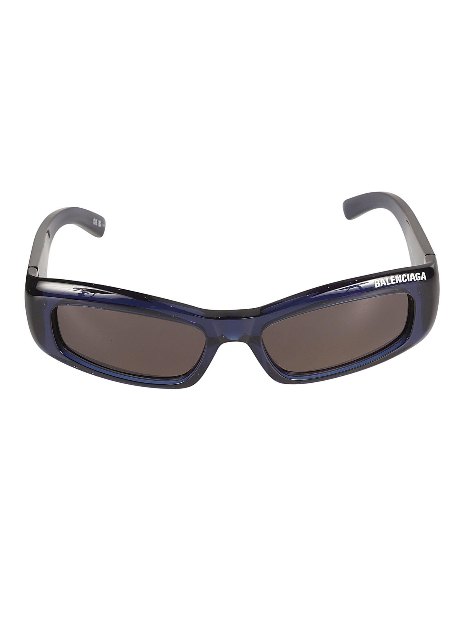 Balenciaga Rectangular Frame Logo Sunglasses In Blue/grey