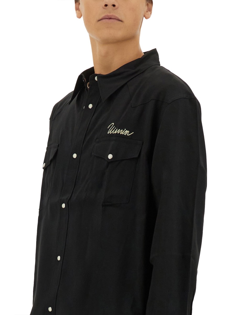 Visvim Logo Embroidered Shirt With Pockets In Black