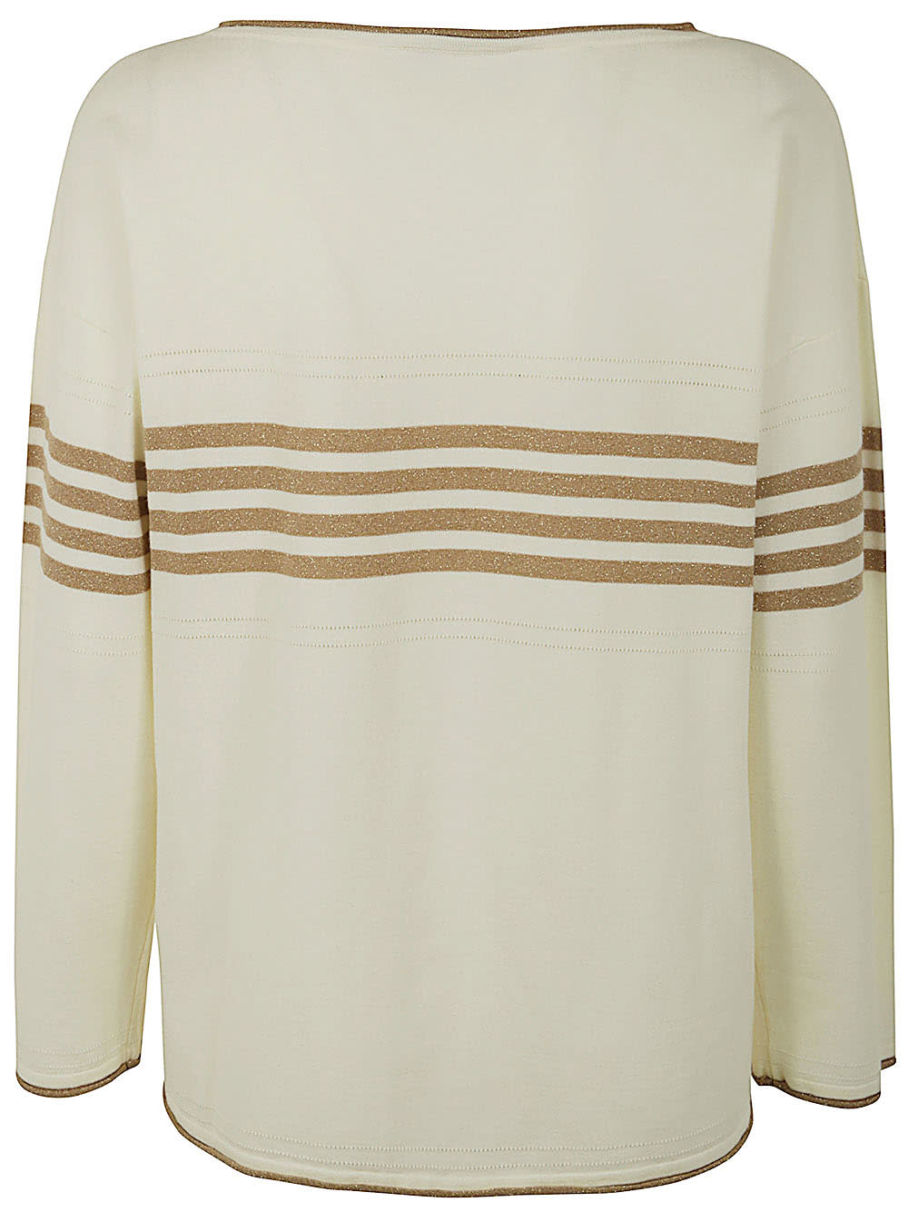 Shop Twinset Long Sleeves Boat Neck Striped Sweater With Logo In Bic Snow Gold Beige