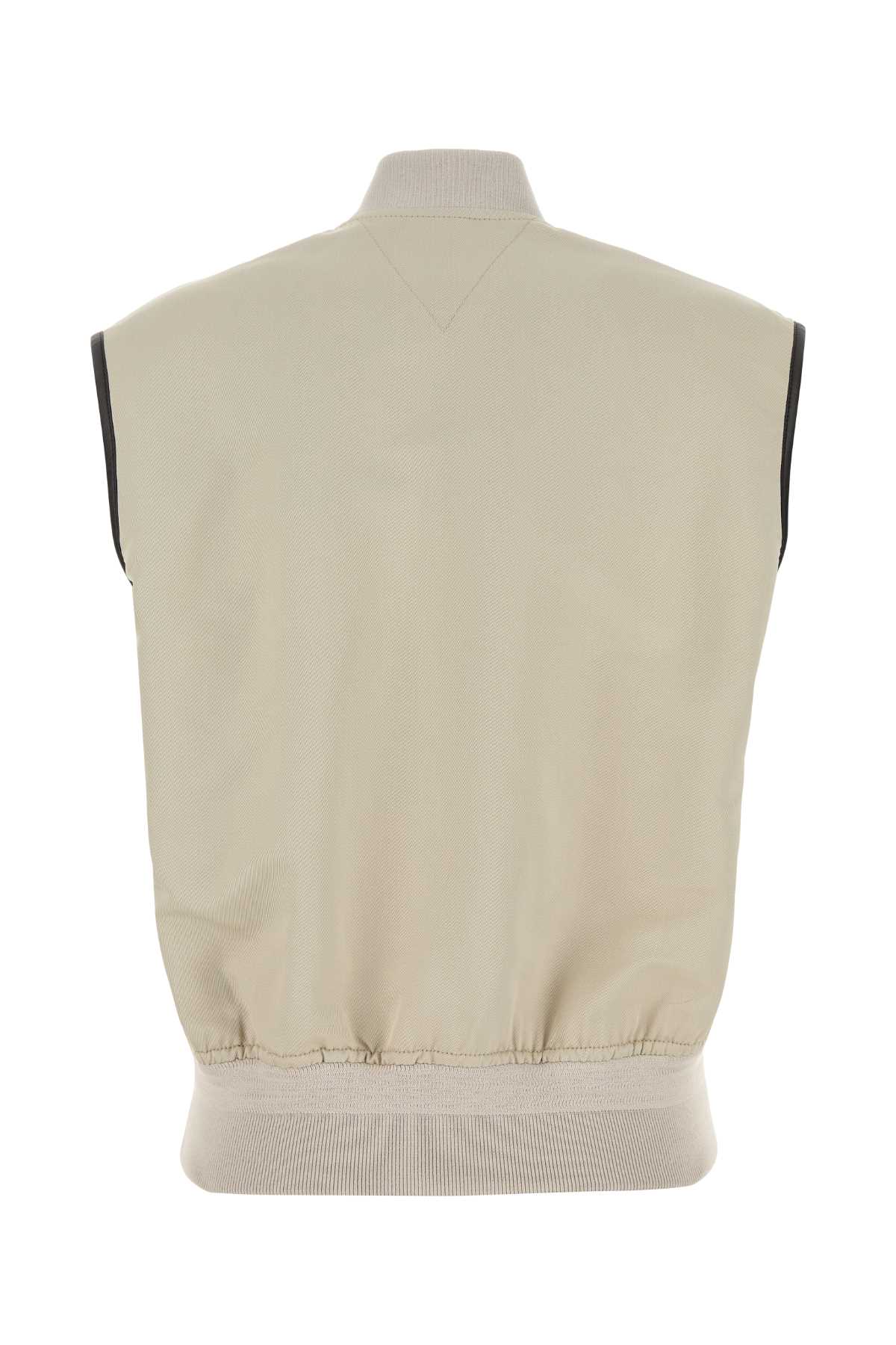 Bottega Veneta Twill Vest With Ribbed Collar And Hem In Neutral