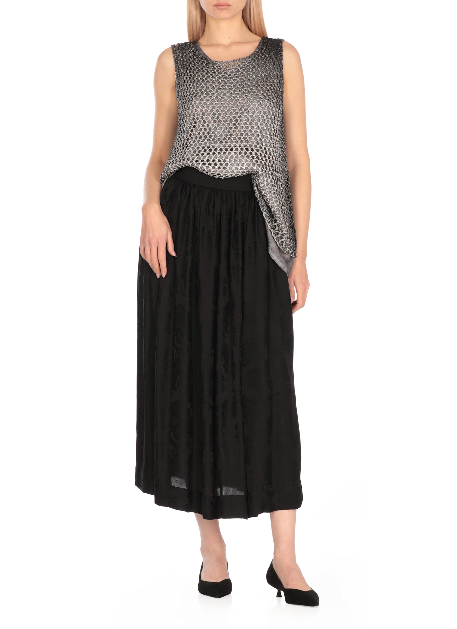 Avant Toi All-over Net Pattern Grey Viscose Top In Black
