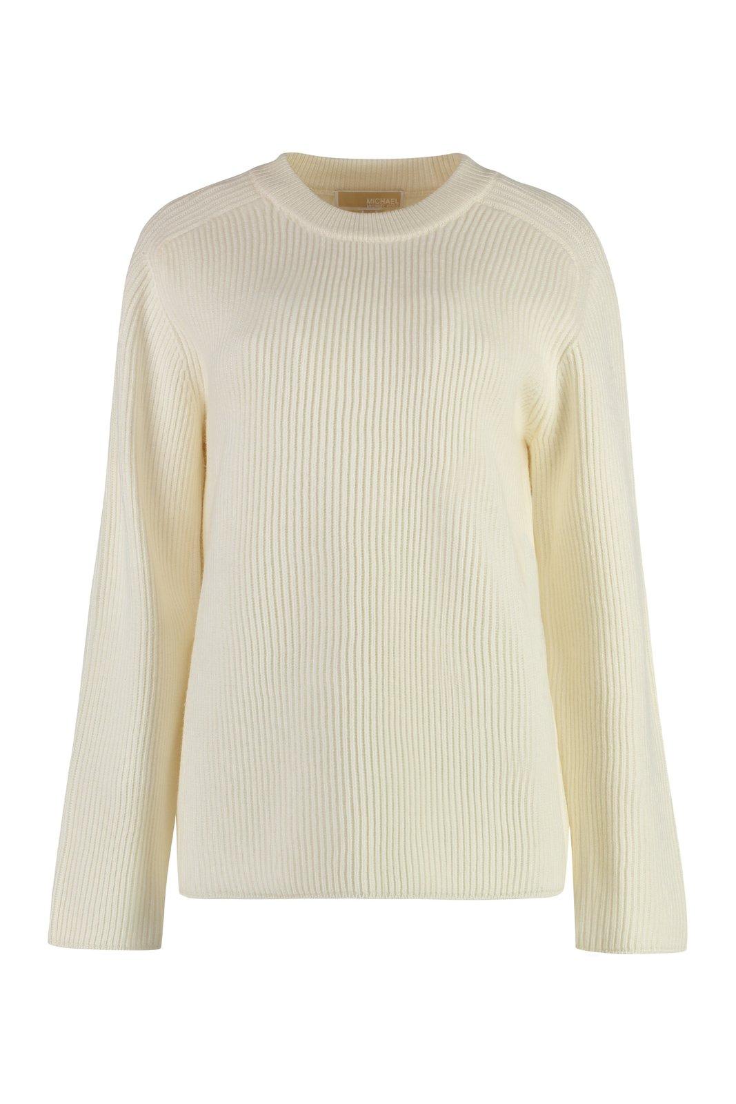 Shop Michael Michael Kors Ribbed Crew Neck Jumper In Bone