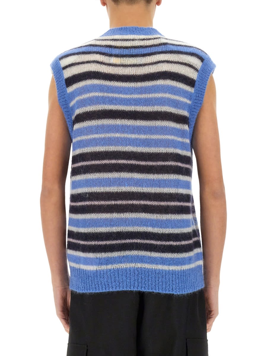 Marni Mens Striped-print V-neck Relaxed-fit Wool-blend Vest Blue Lilac In Multicolour