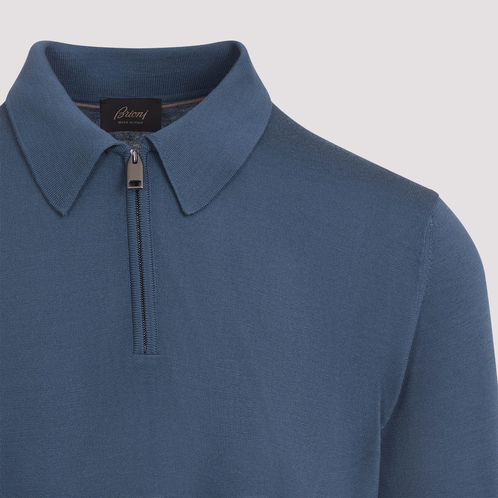 Brioni Long Sleeves Zip Polo In Blue