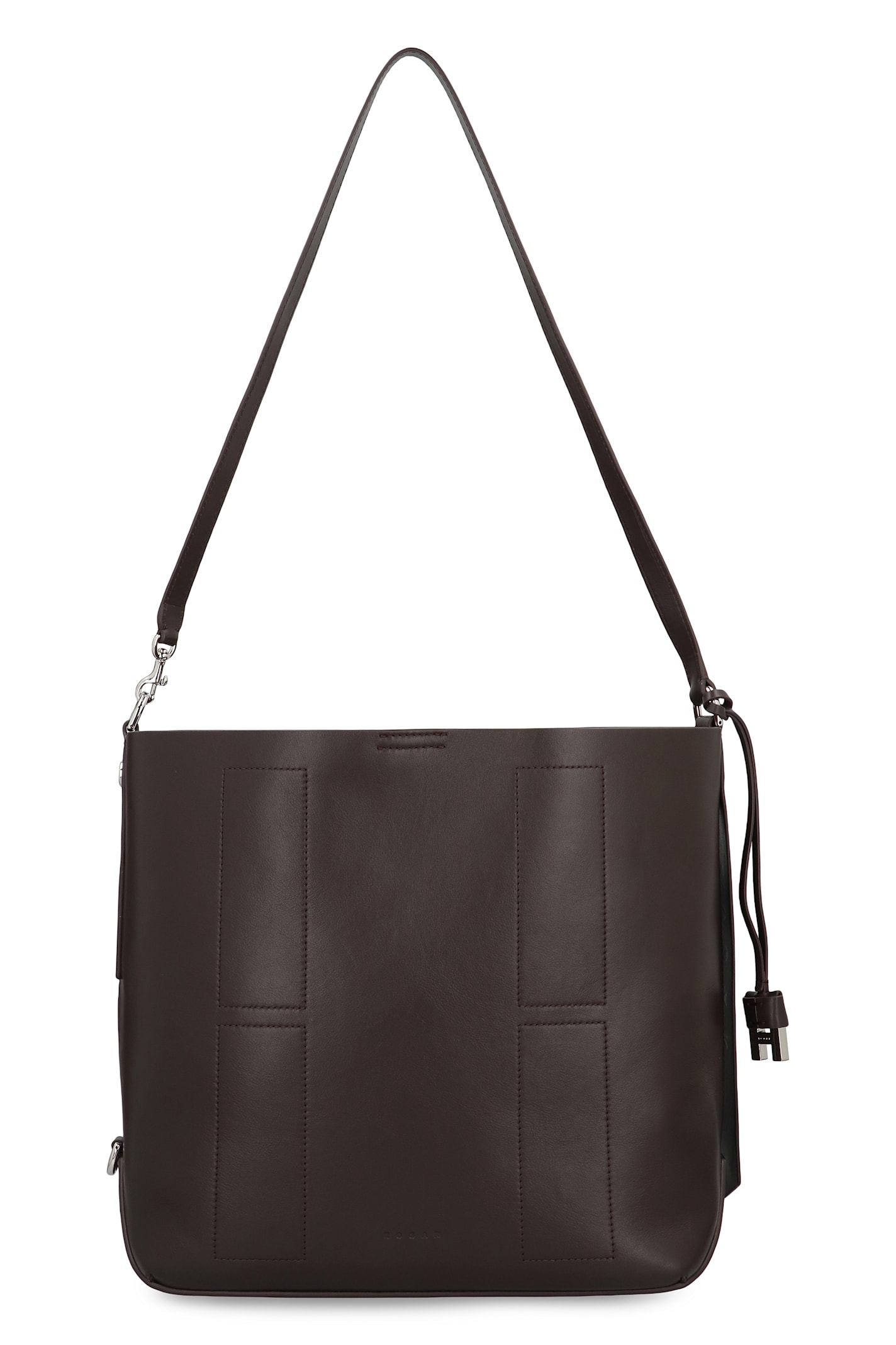 Hogan Rectangular Dark Brown Leather Shoulder Bag With Tab Closure In Brown