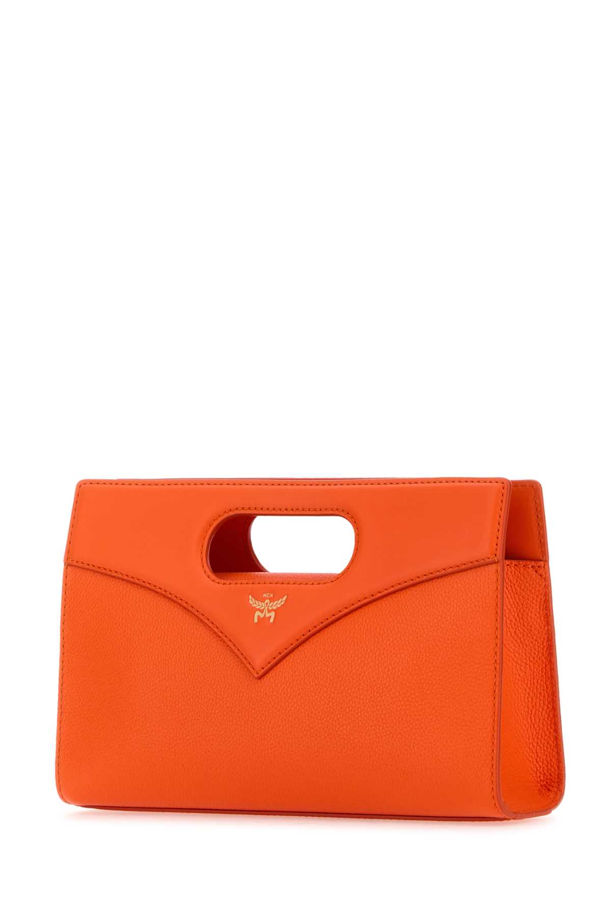 Shop Mcm Fluo Orange Leather Diamond Handbag In Orangeade