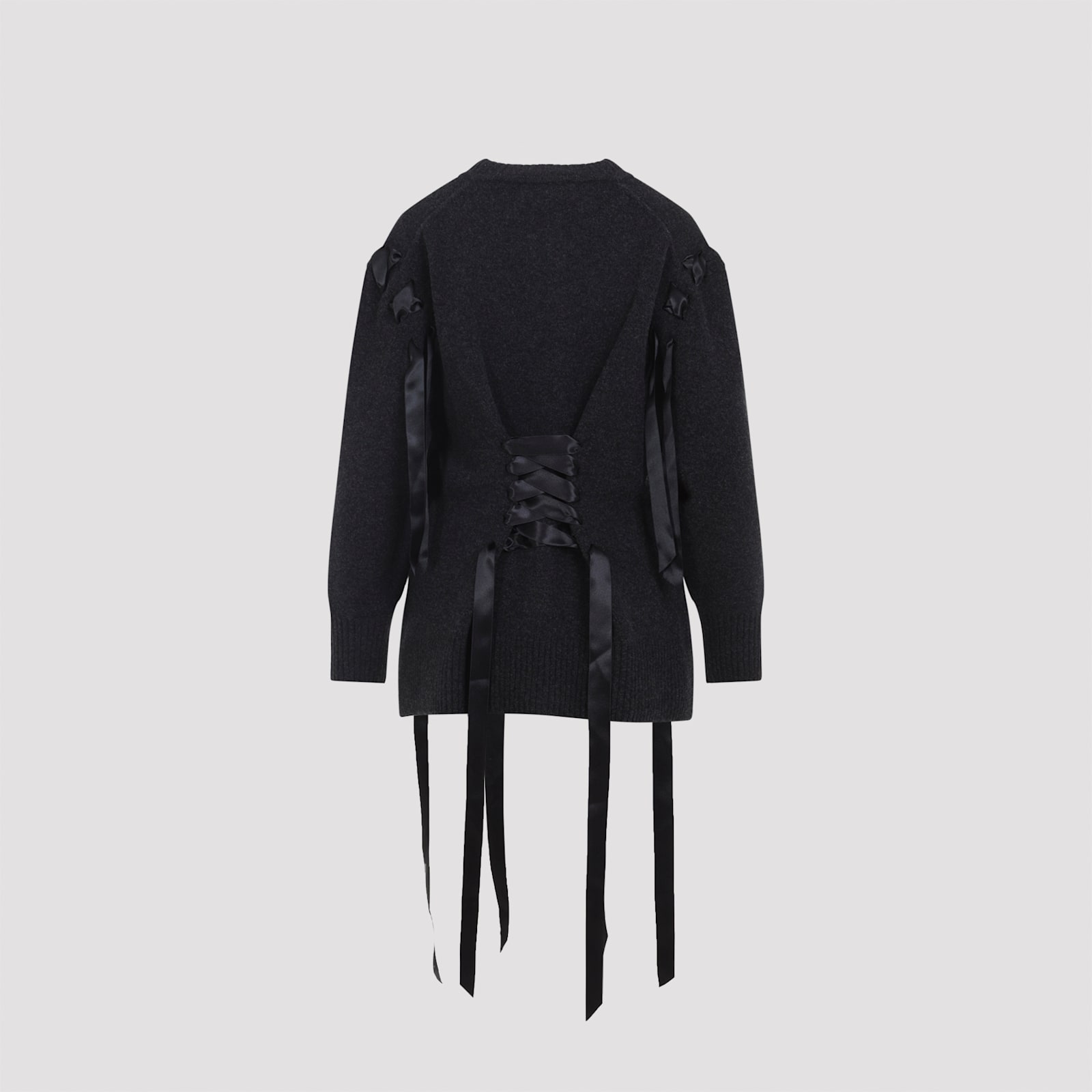Simone Rocha Womens Charcoal Sculpted Ribbon Stretch-wool Blend Cardigan Xs In Black