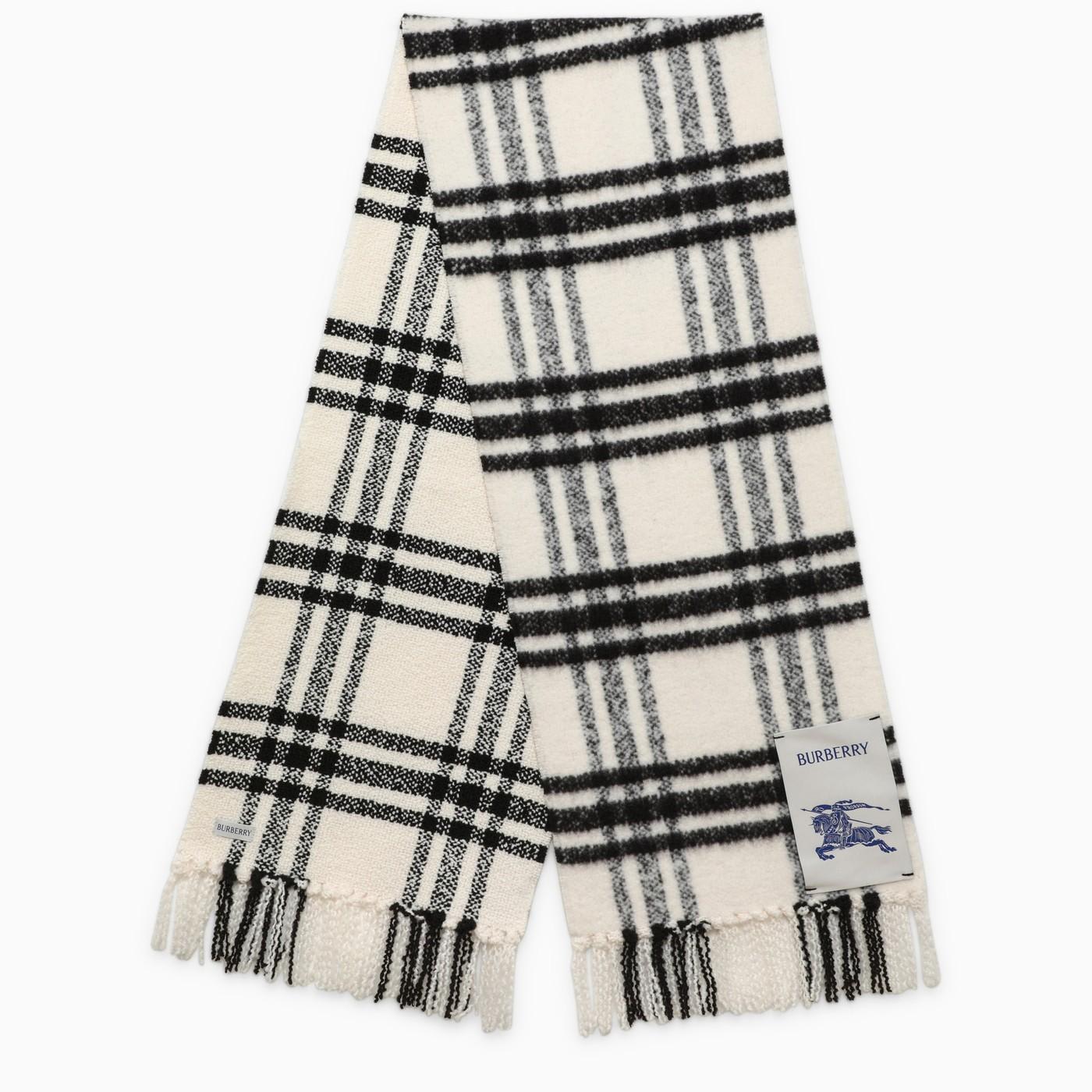 Shop Burberry White\/black Wool Scarf With Check Pattern