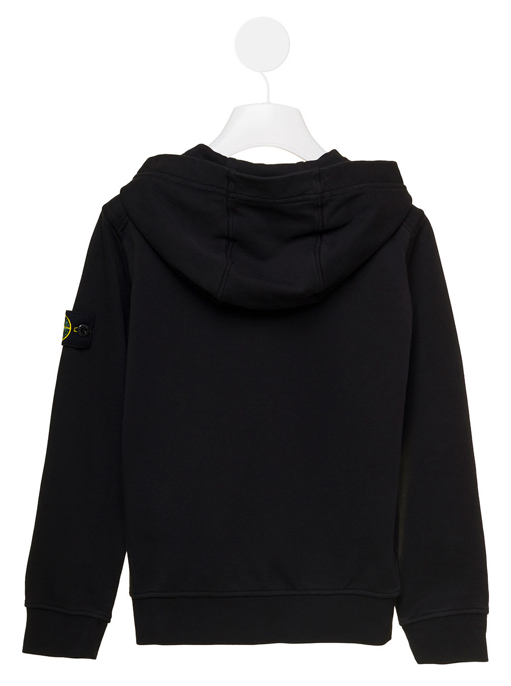 Shop Stone Island Junior Black Hooded Sweatshirt With Zip Fastening In Cotton Boy