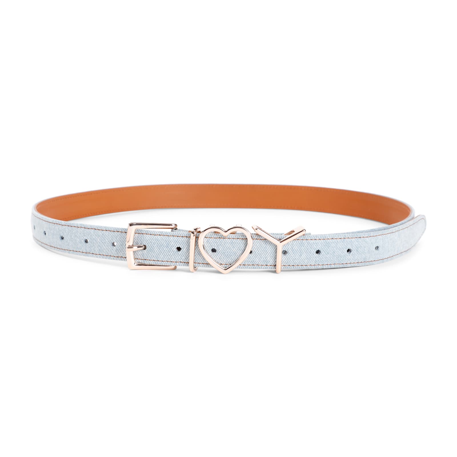 Shop Y/project Heart 25mm Belt In Ice Blue Denim Rose Gold