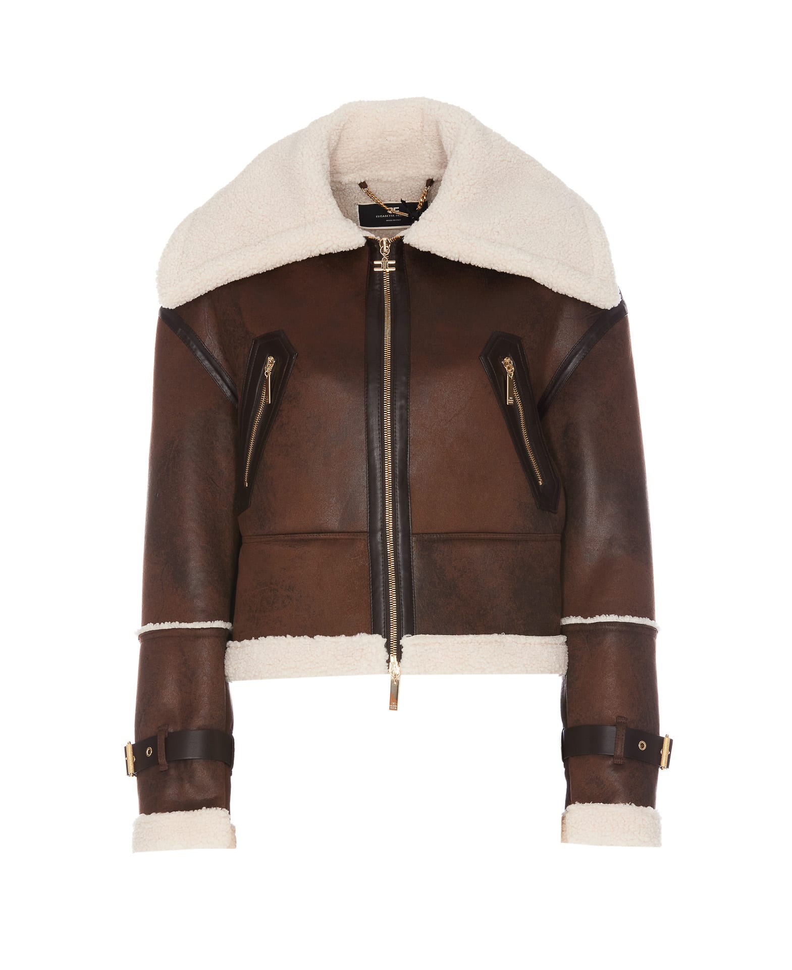 Faux-shearling Zip-up Cropped Jacket In Brown