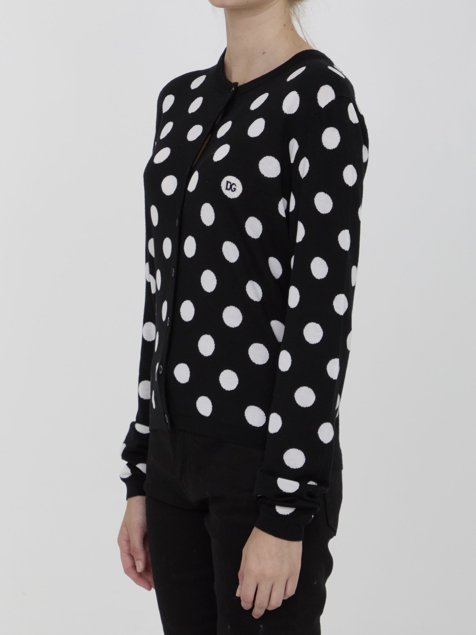 Shop Dolce & Gabbana Cardigan With Polka-dot Motif In Black