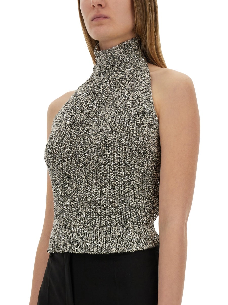 Alysi Sequined Tricot Top In Grey