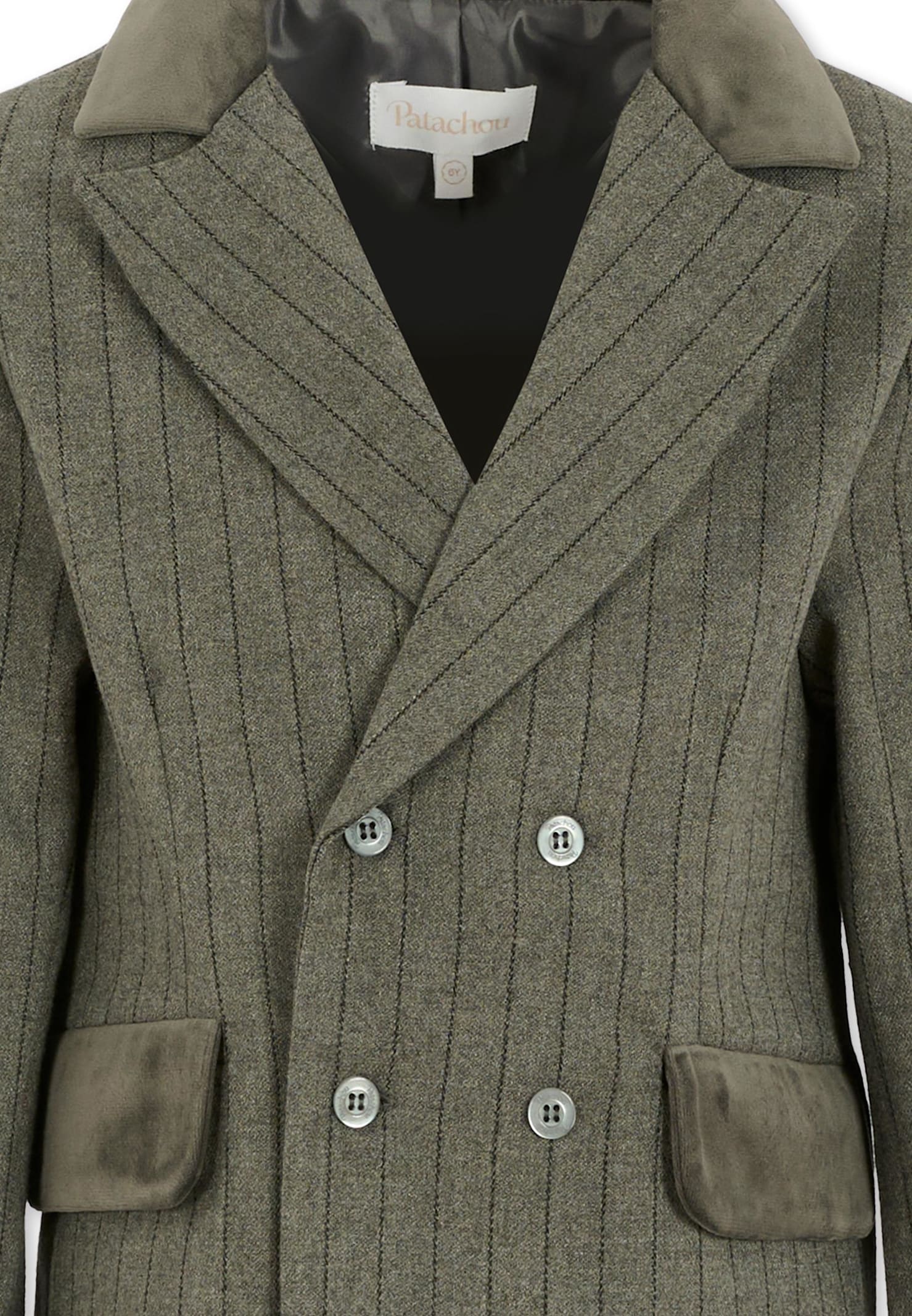 Patachou Gray Jacket For Boy With Velvet Details In Green
