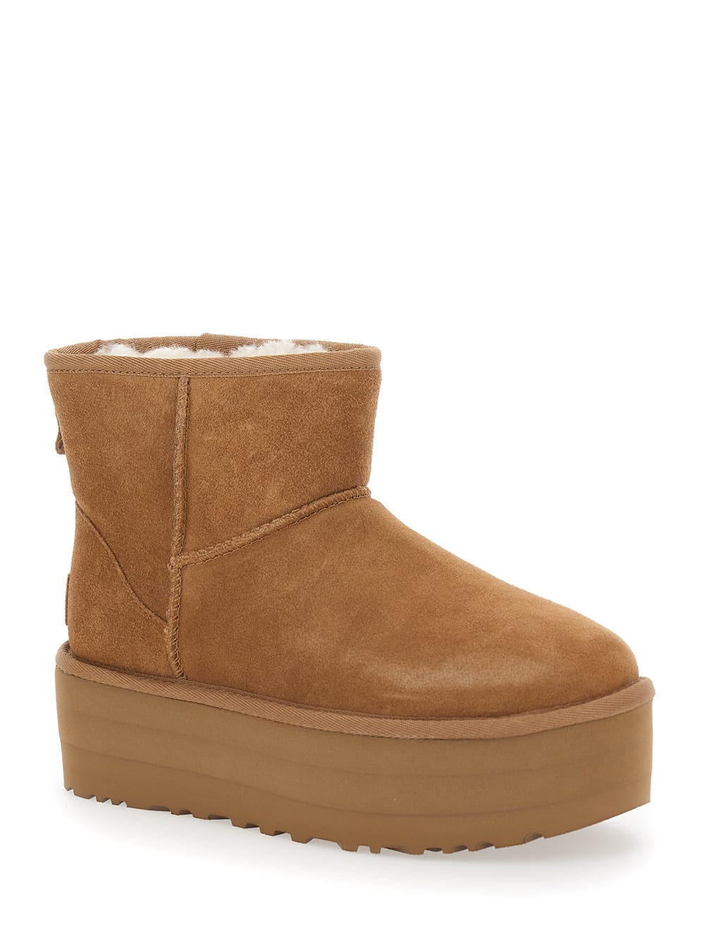 Shop Ugg Classic Mini Platform Beige Ankle Boots With Platform In Suede Woman