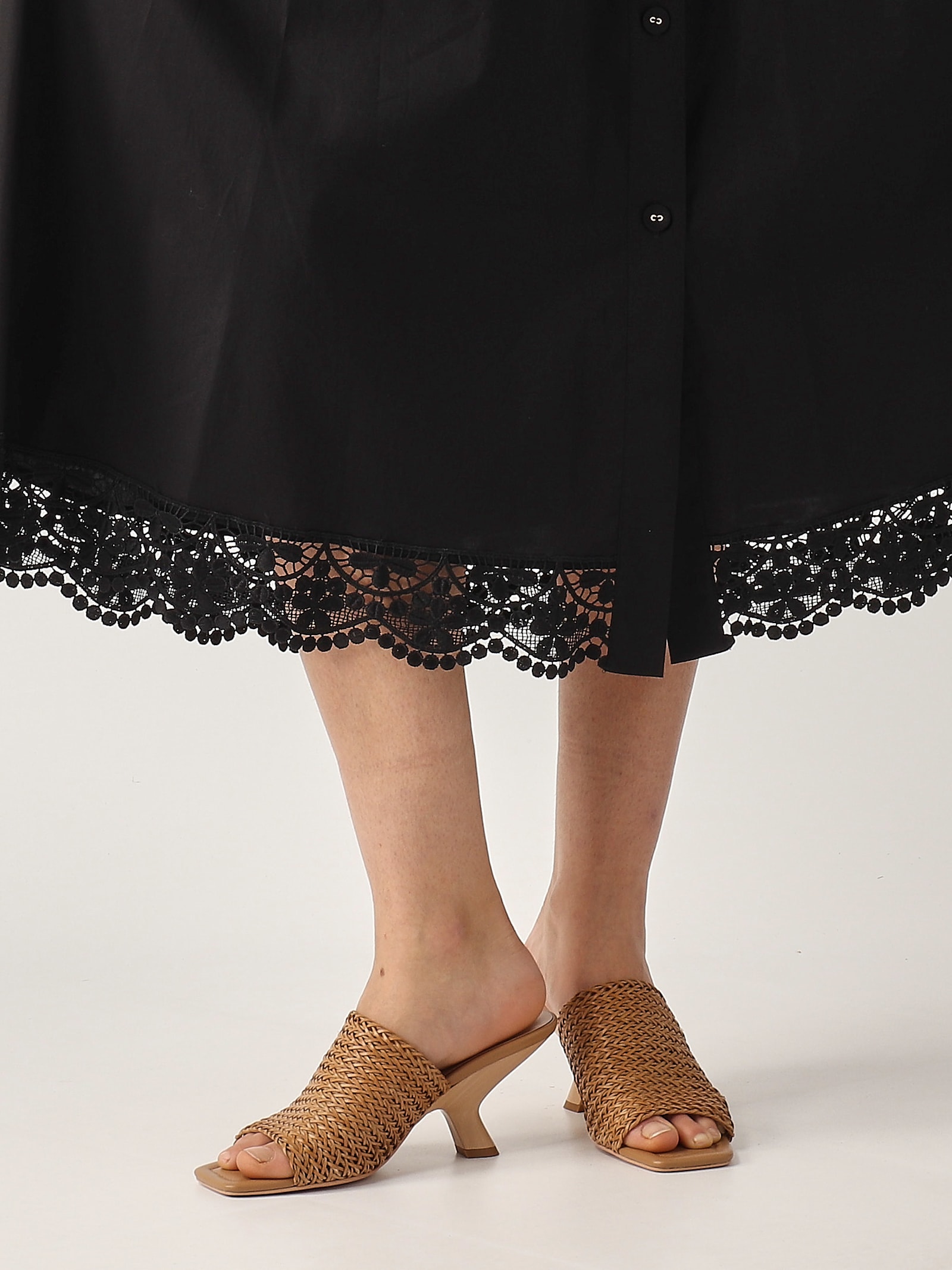 Twinset Cotton Midi Skirt In Black With Buttons Fastening In Nero