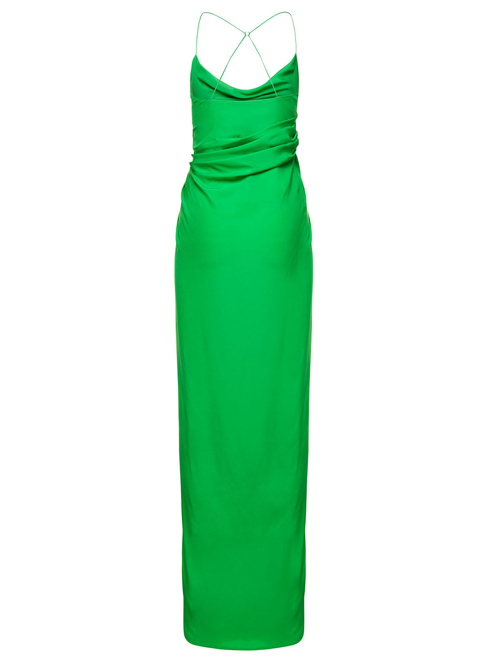 Shop Gauge81 Shiroi Long Green Dress With Draped Neckline And Split In Silk Woman