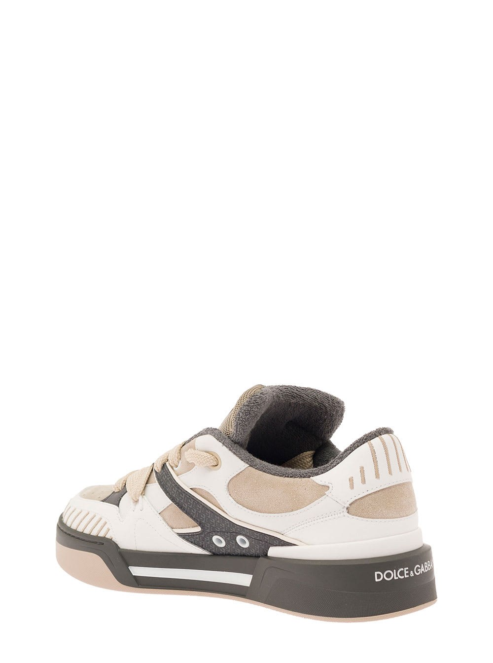 Shop Dolce & Gabbana New Roma Multicolor Sneakers With Embroidered Logo And Oversized Laces In Mixed Materials Man In White