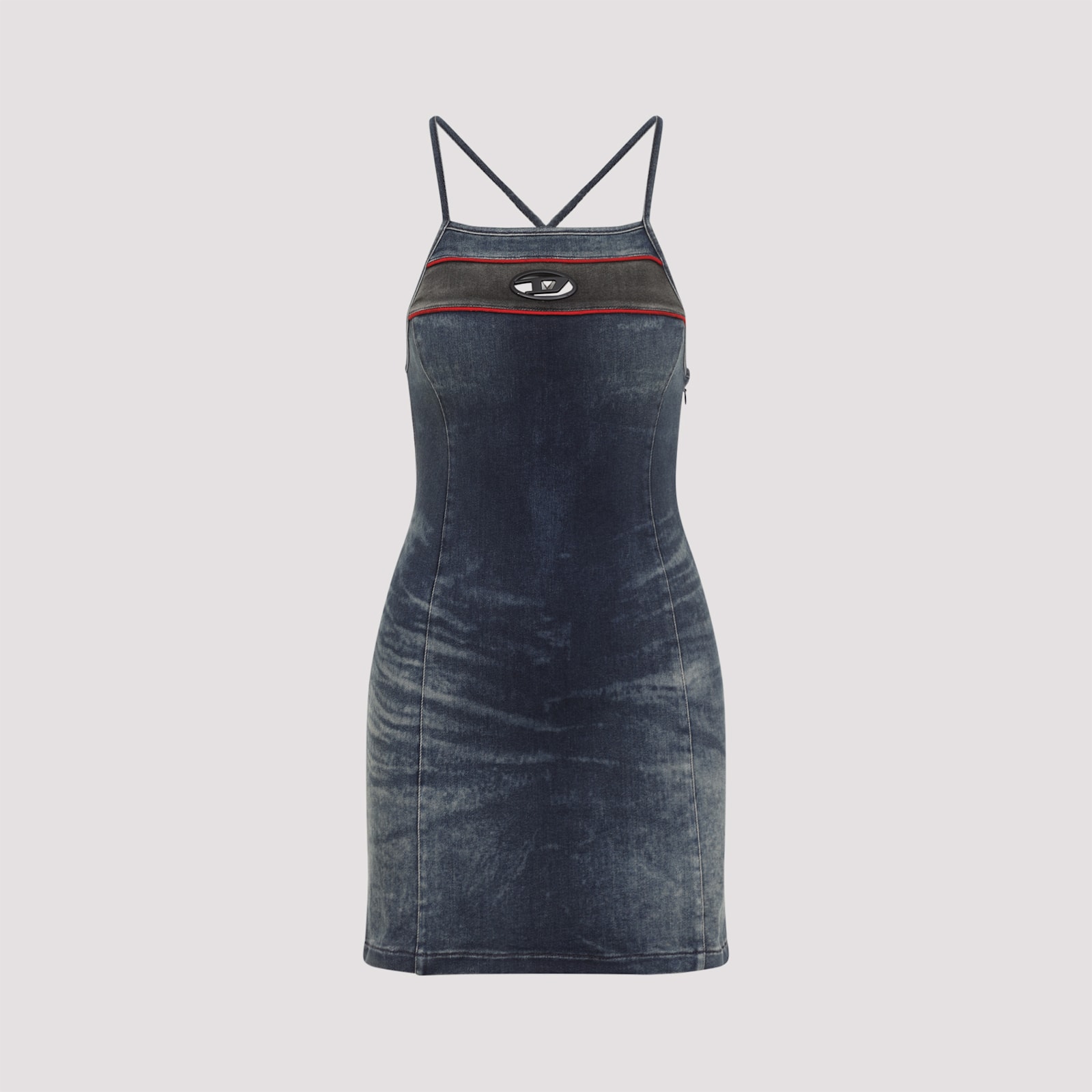 Diesel Fitted Mini Dress With Thin Straps In Denim