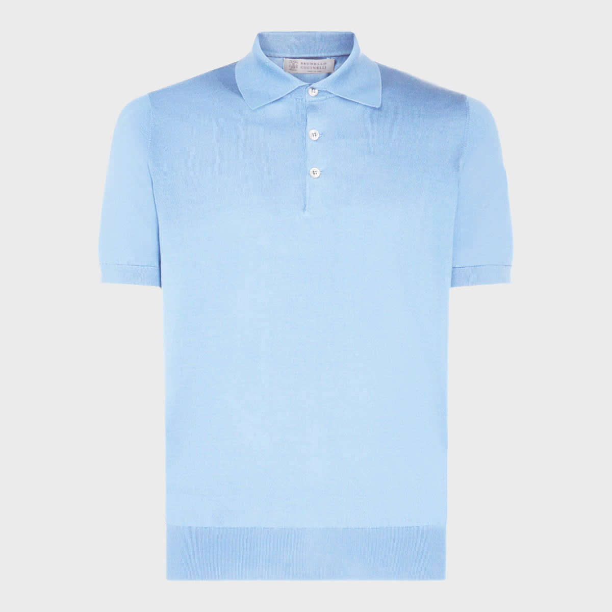 Shop Brunello Cucinelli Light Blue Cotton Polo Shirt