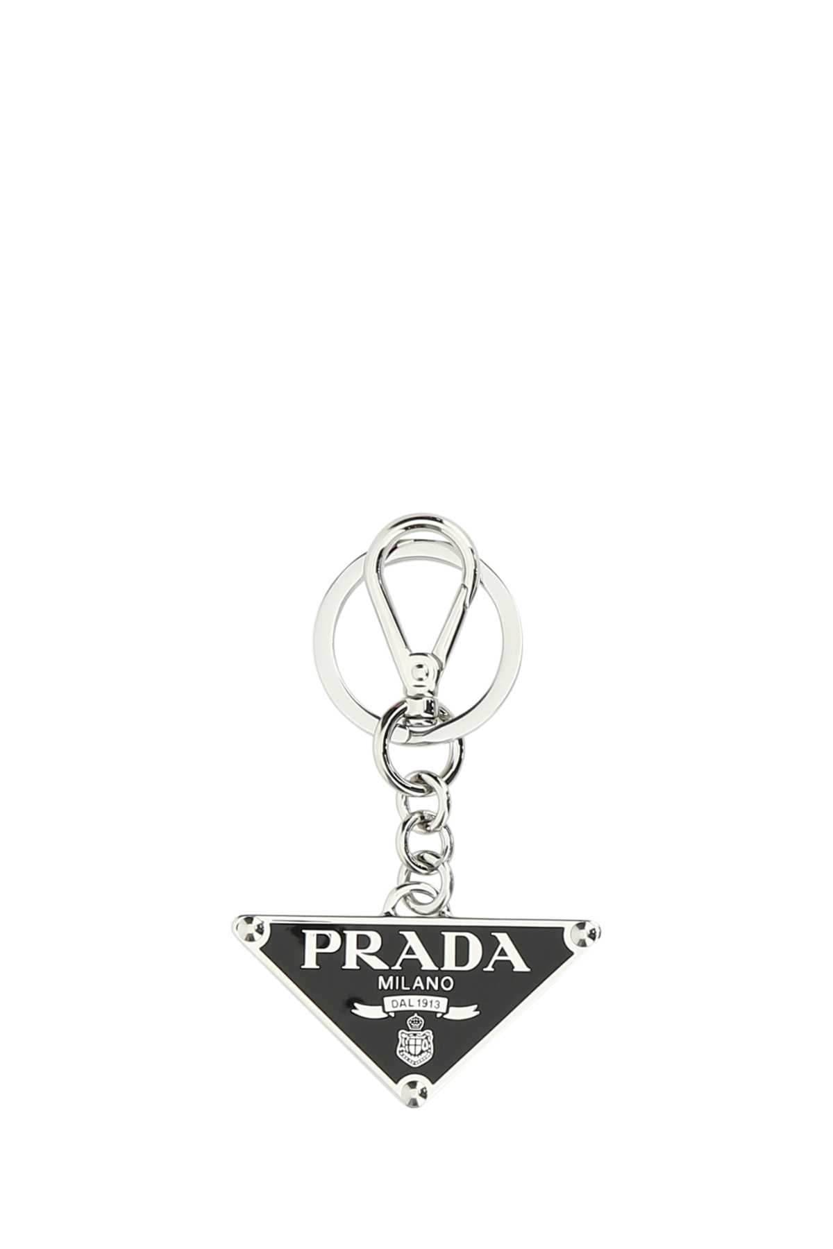 Shop Prada Black Metal Key Ring In Acciaionero