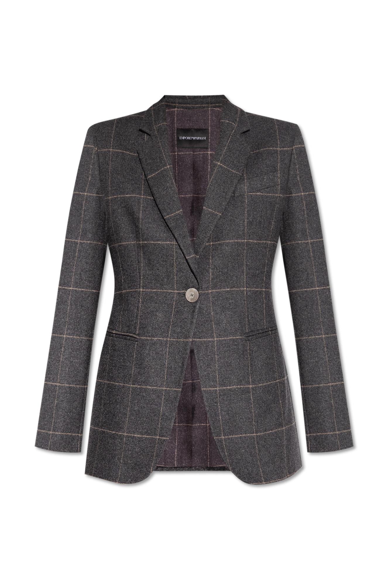 Shop Emporio Armani Blazer With Check Pattern In Grey