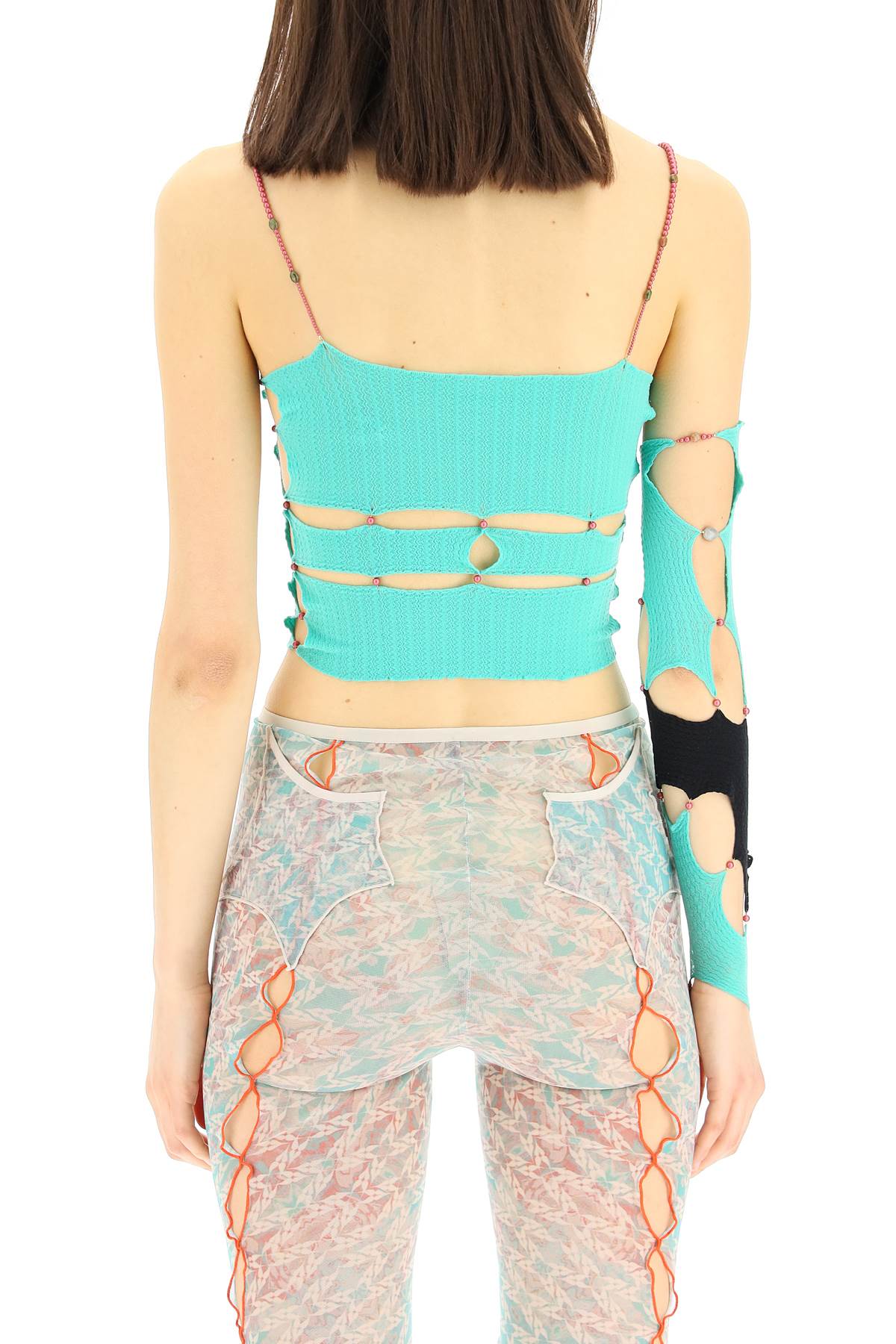 Shop Rui Knit Sleeve With Cut-out And Beads In Seafoam Onyx (green)