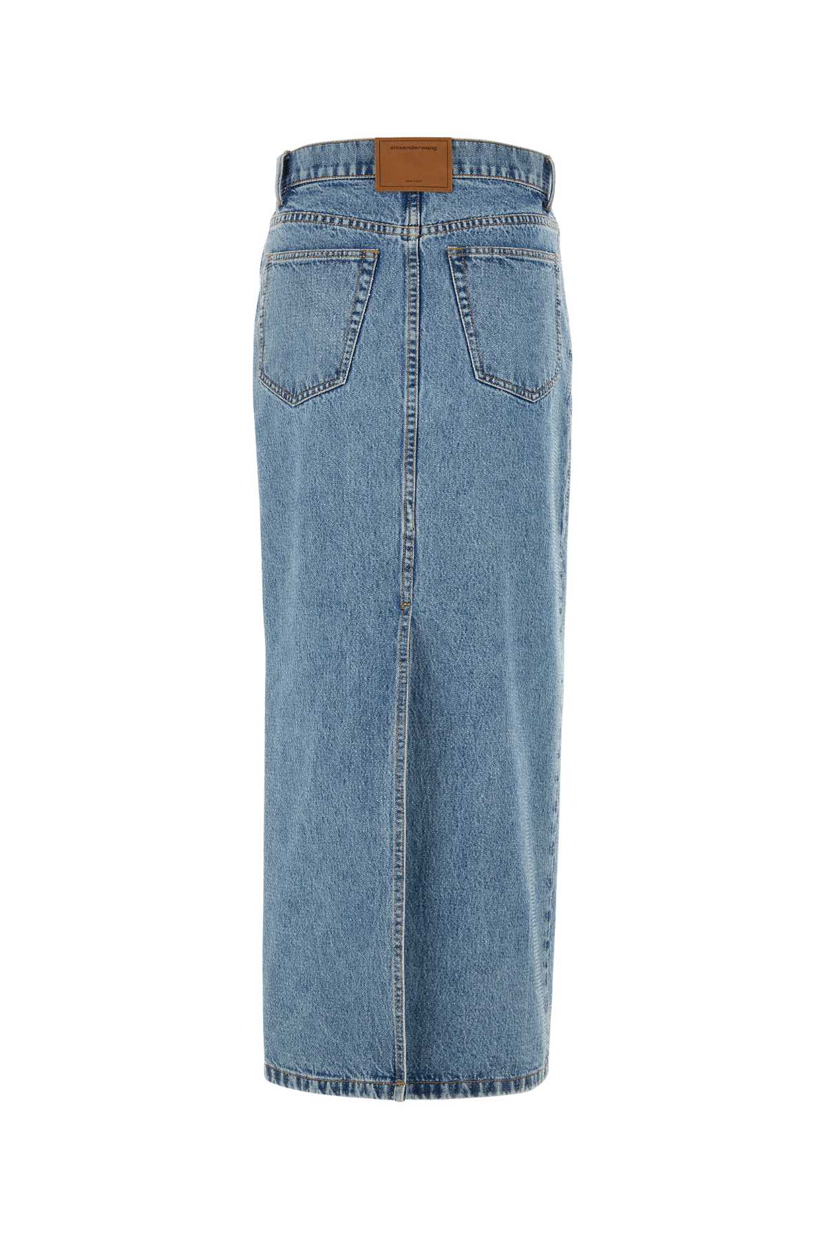 Alexander Wang Embellished Denim Skirt With Pockets And Stitching In Vintagelightindigo