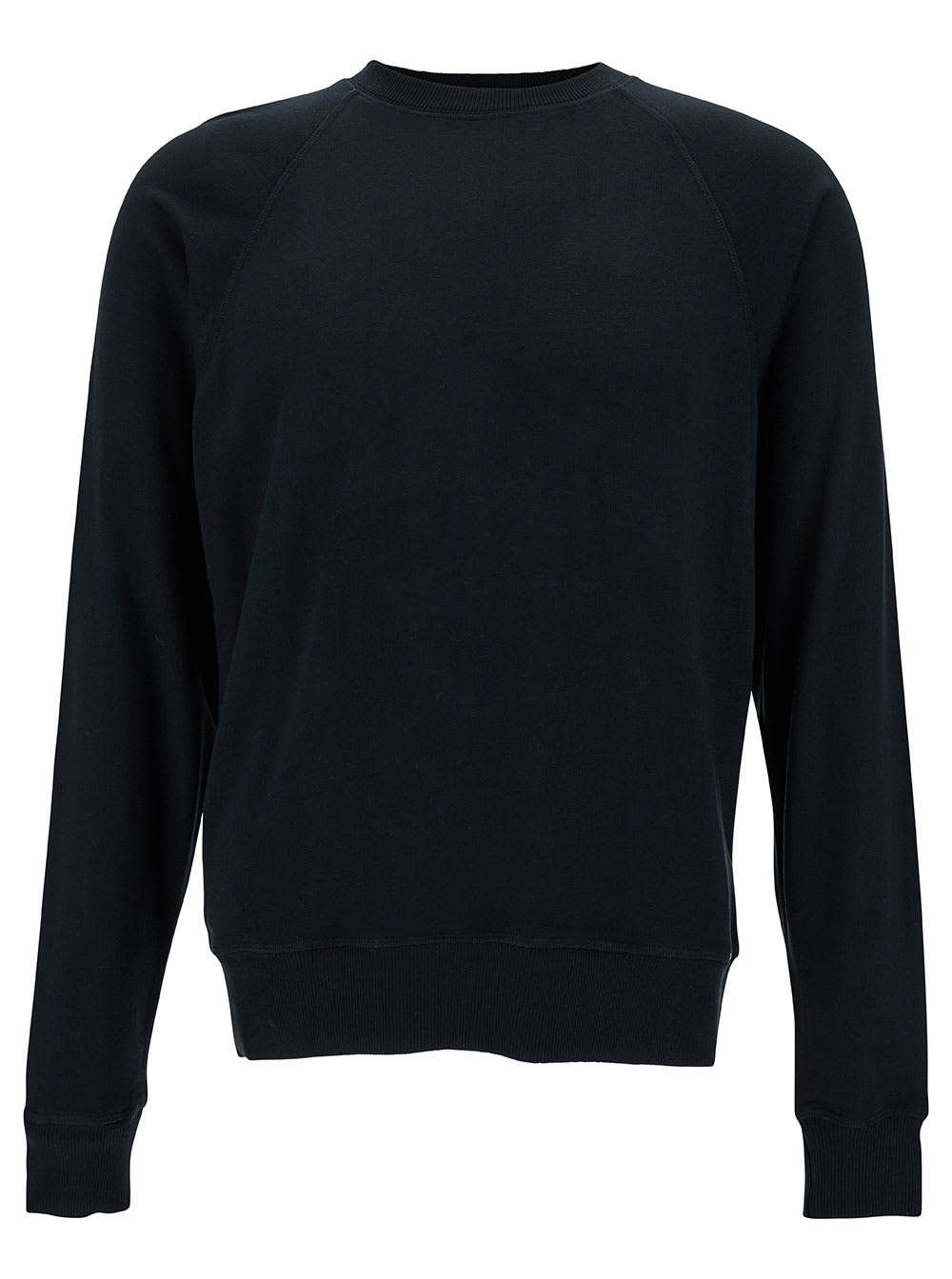 TOM FORD BLACK CREWNECK SWEATSHIRT WITH RIBBED TRIM IN MODAL BLEND MAN