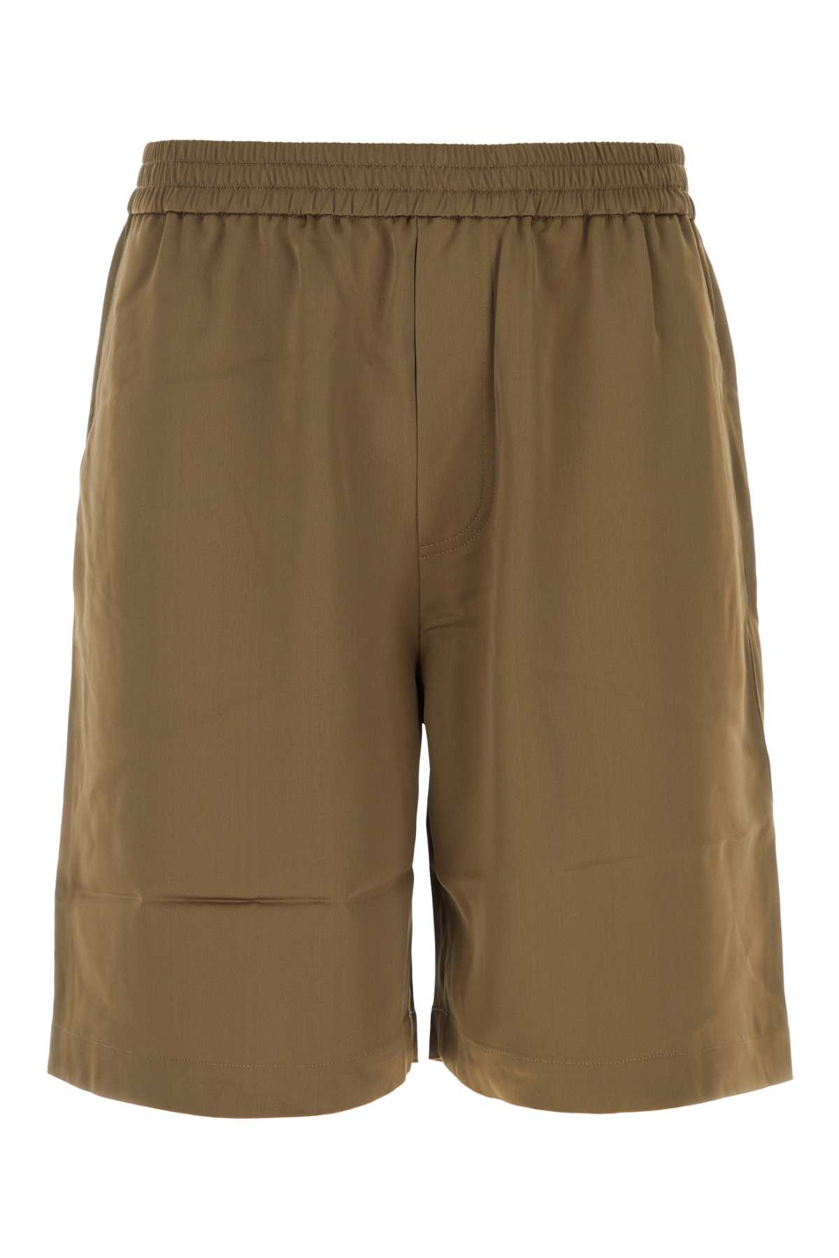 Shop Nanushka Khaki Satin Remko Bermuda Shorts In Darkkhaki