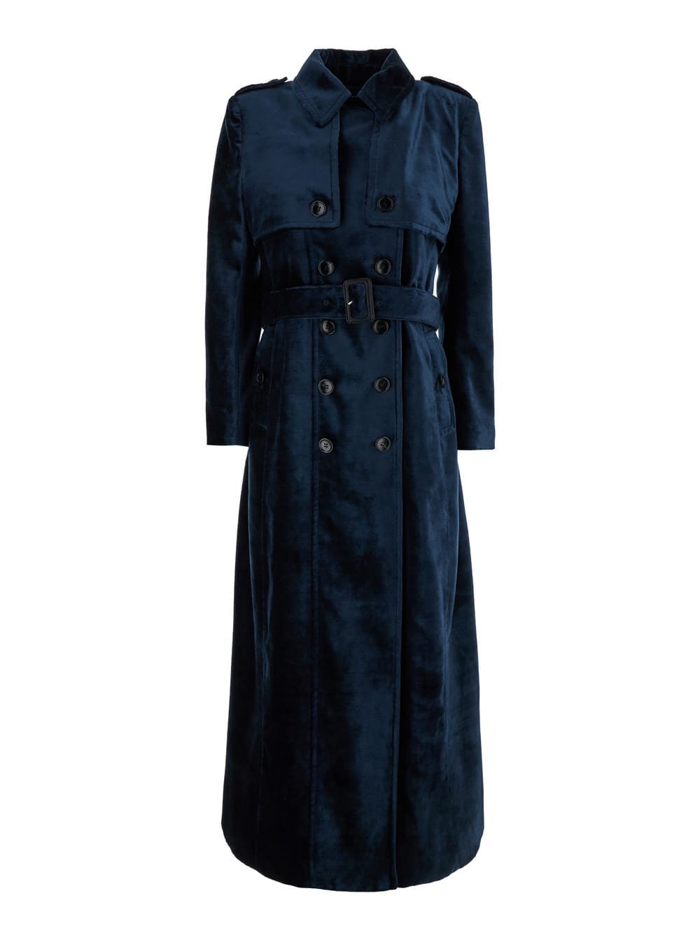 Shop Tom Ford Long Blue Trench Coat With Matching Belt In Velvet Woman