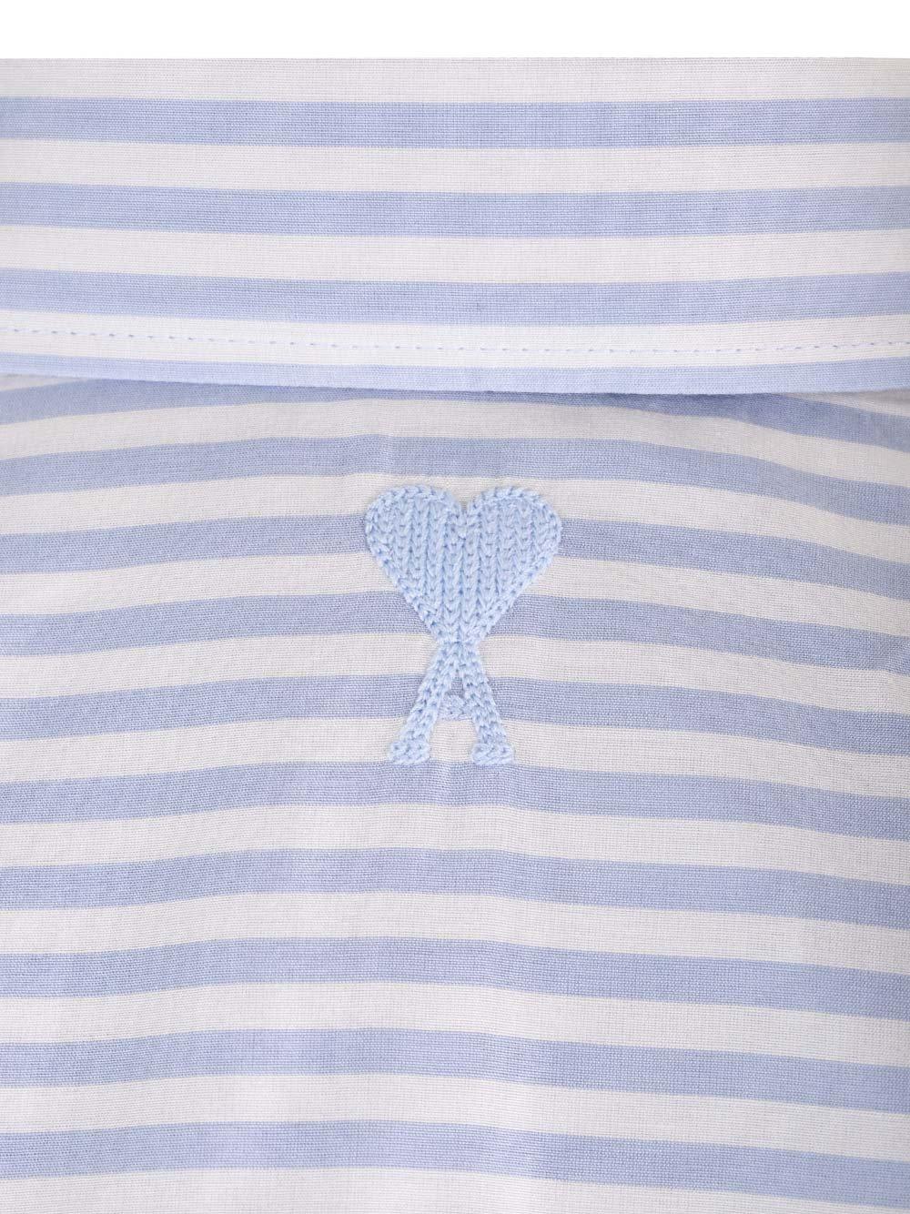 Shop Ami Alexandre Mattiussi Striped Button-up Shirt In 195 Chalk/cashmere Blue