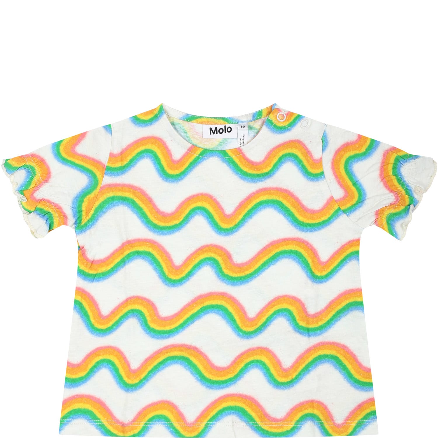 Molo White T-shirt For Baby Girl With Rainbow Print In Multicolor