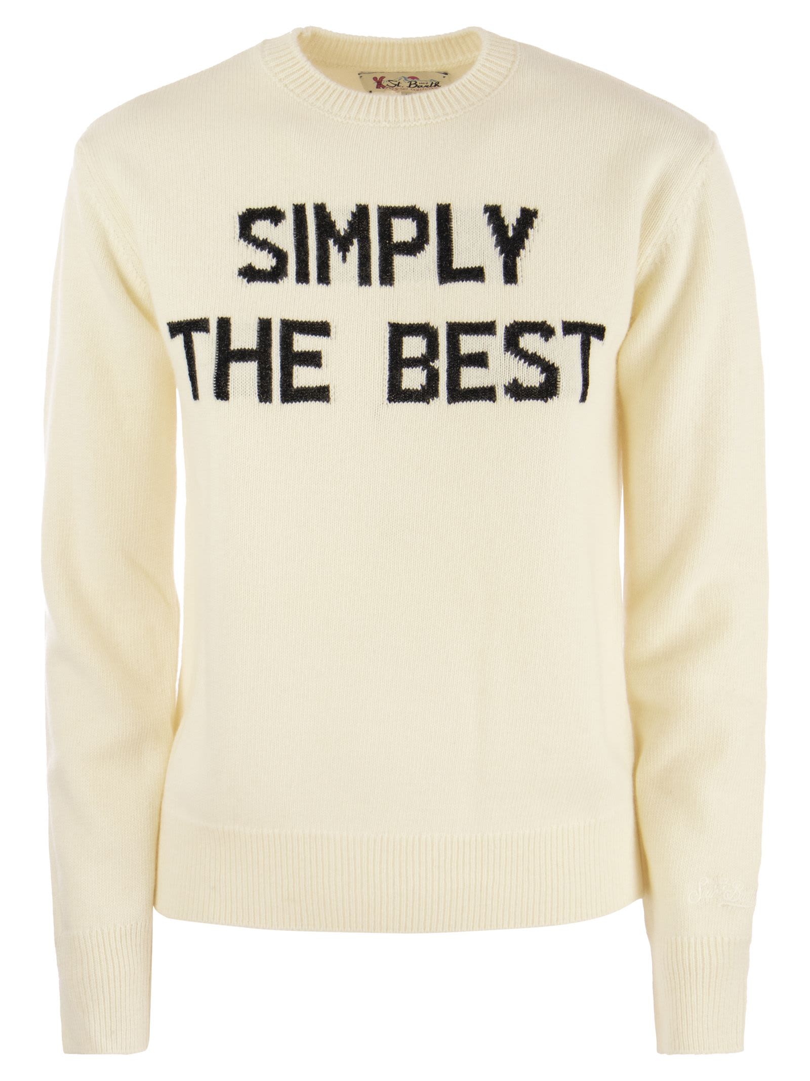 Shop Mc2 Saint Barth Wool And Cashmere Blend Jumper With Simply The Best Embroidery In White