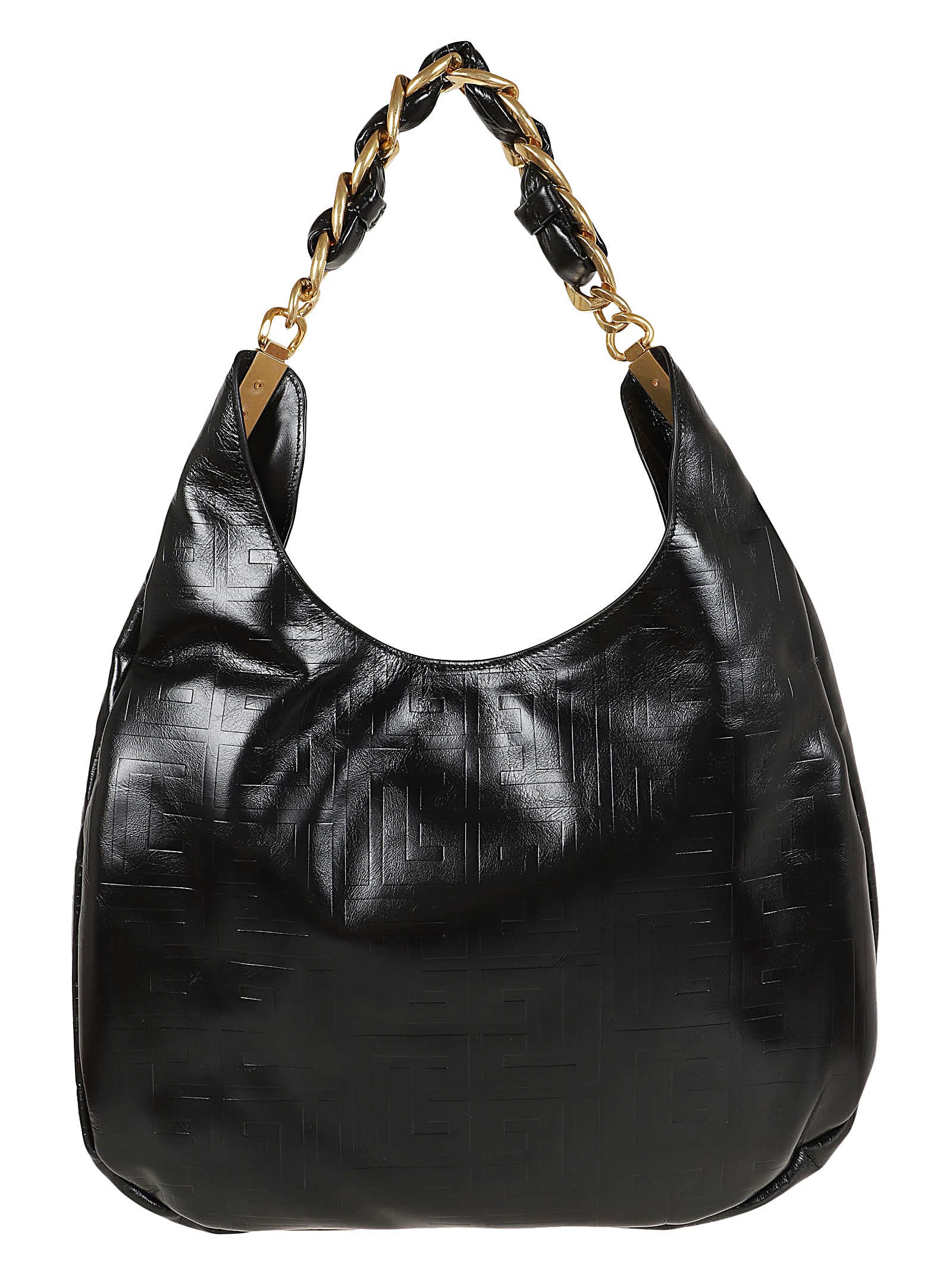 Shop Balmain 1945 Soft Hobo Cabas-emb Crin Calf Mng In Pa Noir