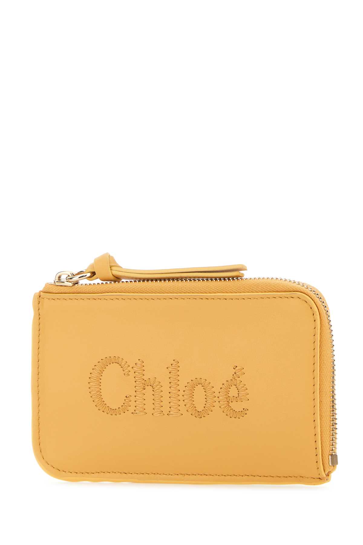 Shop Chloé Mustard Leather Card Holder In Honeygold