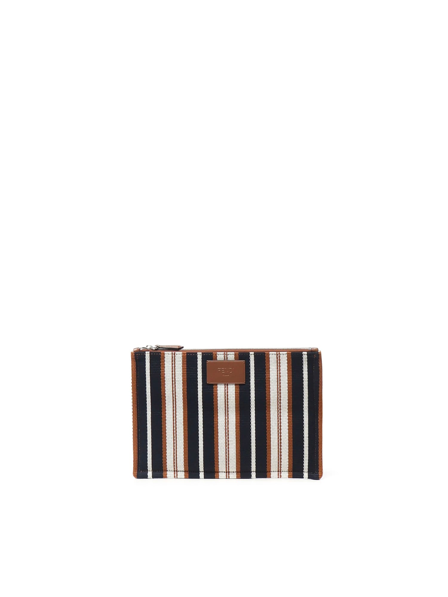 Fendi Signature Striped Medium Flat Clutch In Red