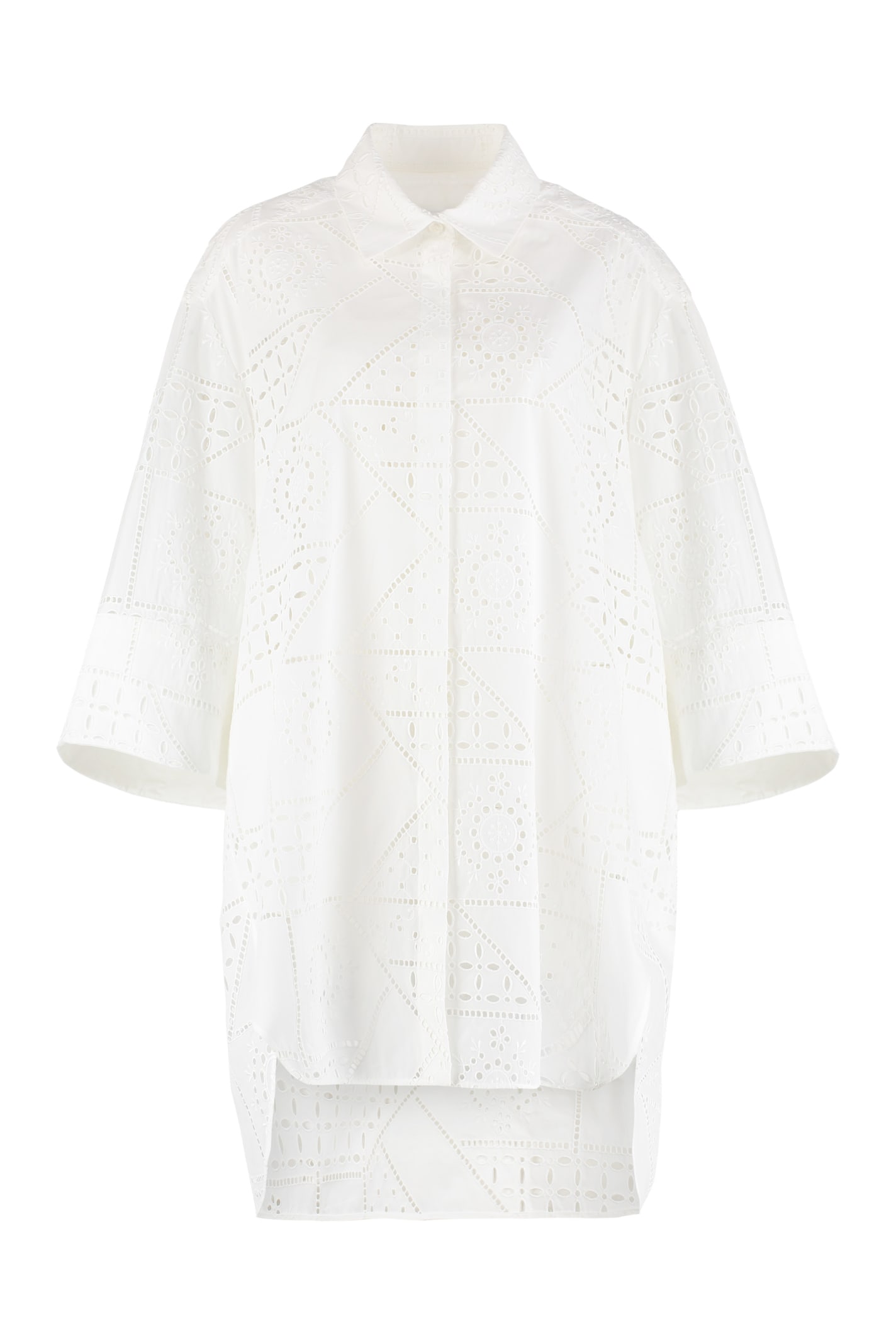 MSGM Broderie Anglaise Details Cotton Shirtdress