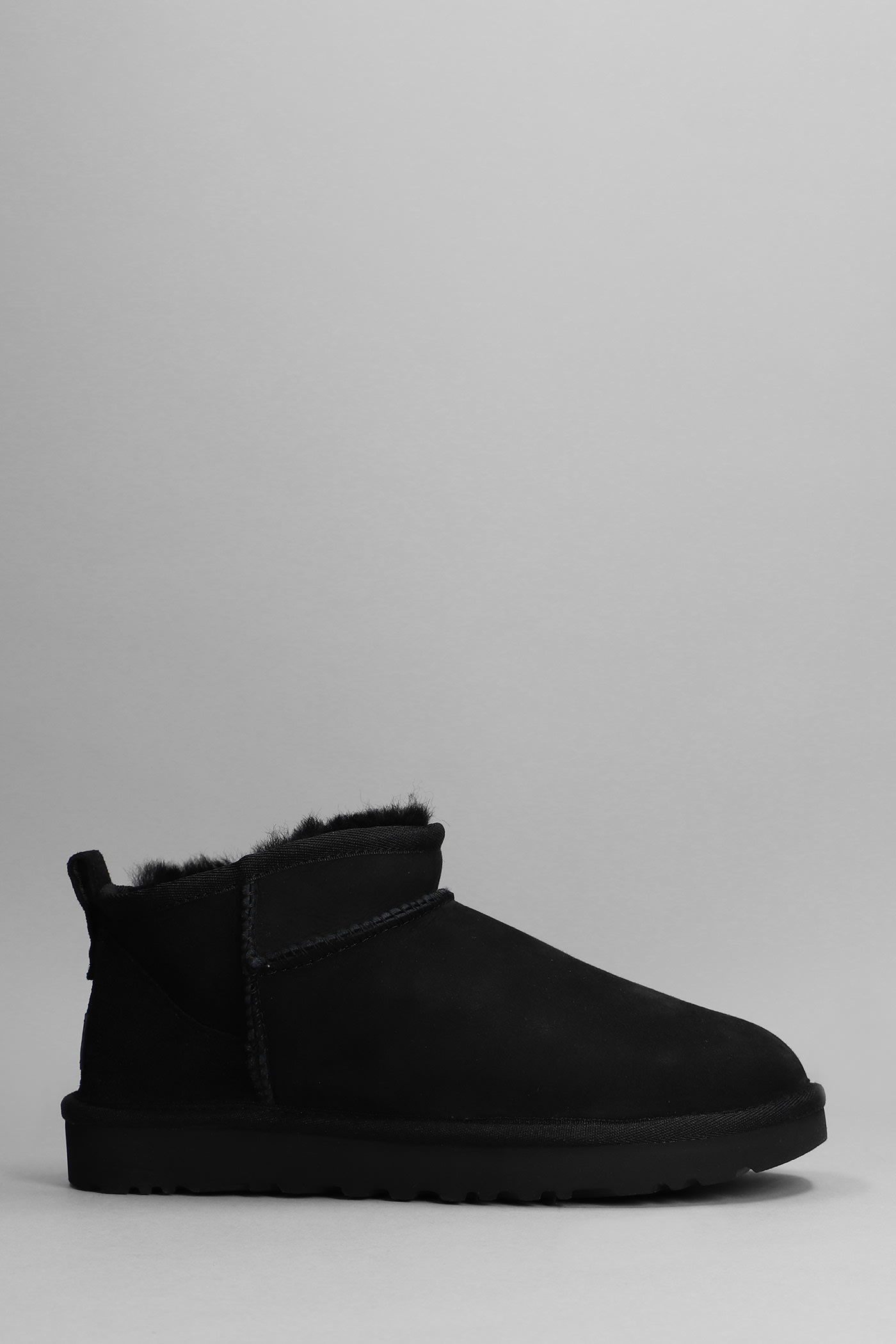 UGG Classic Ultra Mini Low Heels Ankle Boots In Black Suede