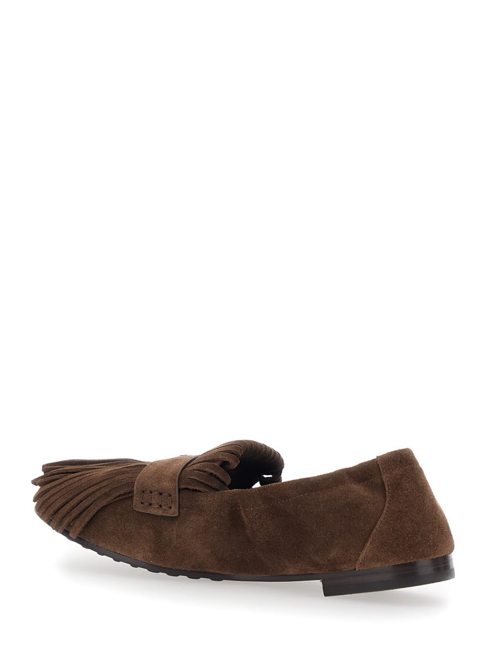Tory Burch Ballet Fringe Suede Loafers With Rubber Sole In Brown