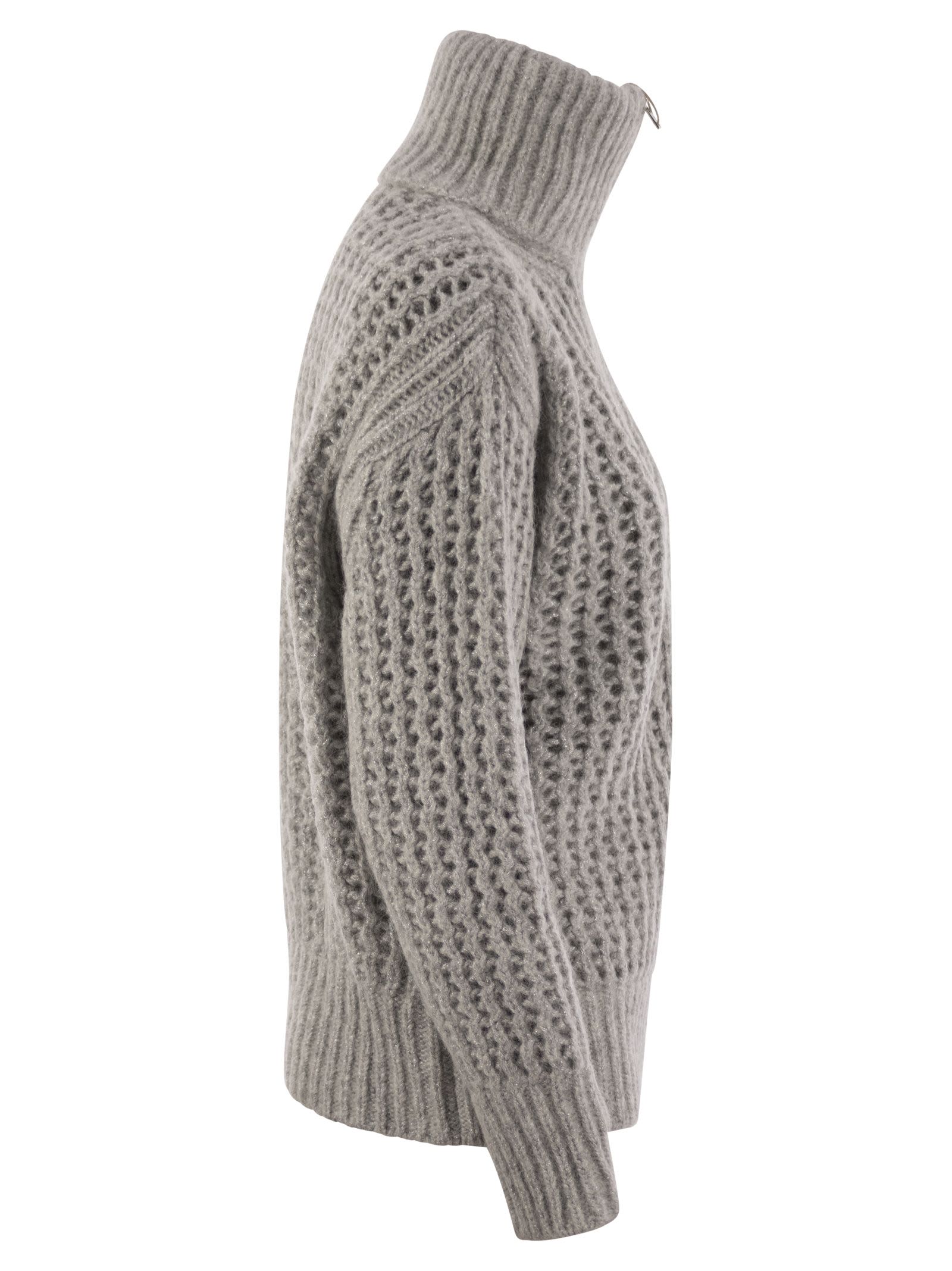 Shop Herno Cardigan In Alpaca And Wool Yarn In Grey