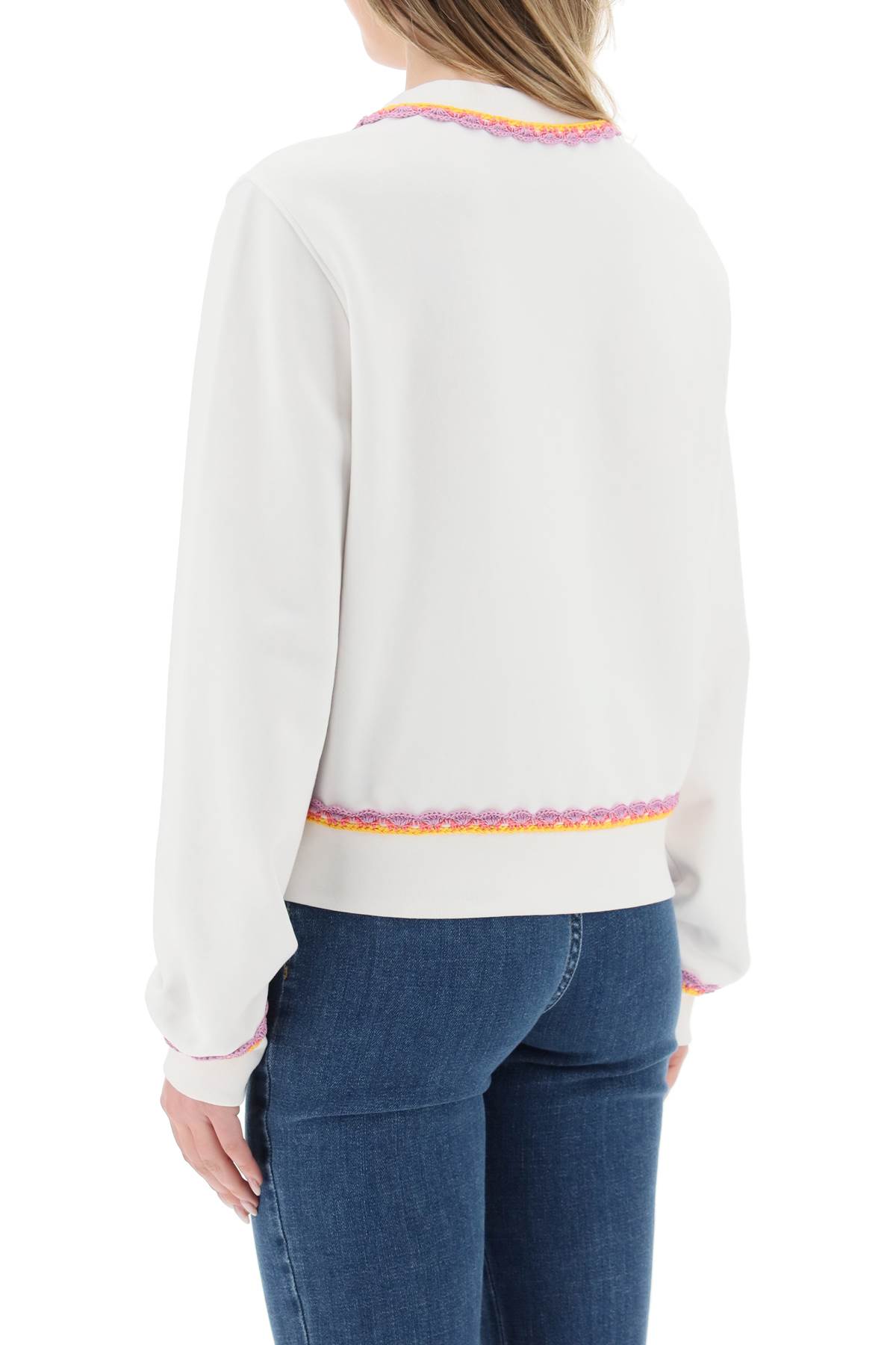 Moschino Crewneck Sweatshirt With Embroidered Logo And Scalloped Trim In White