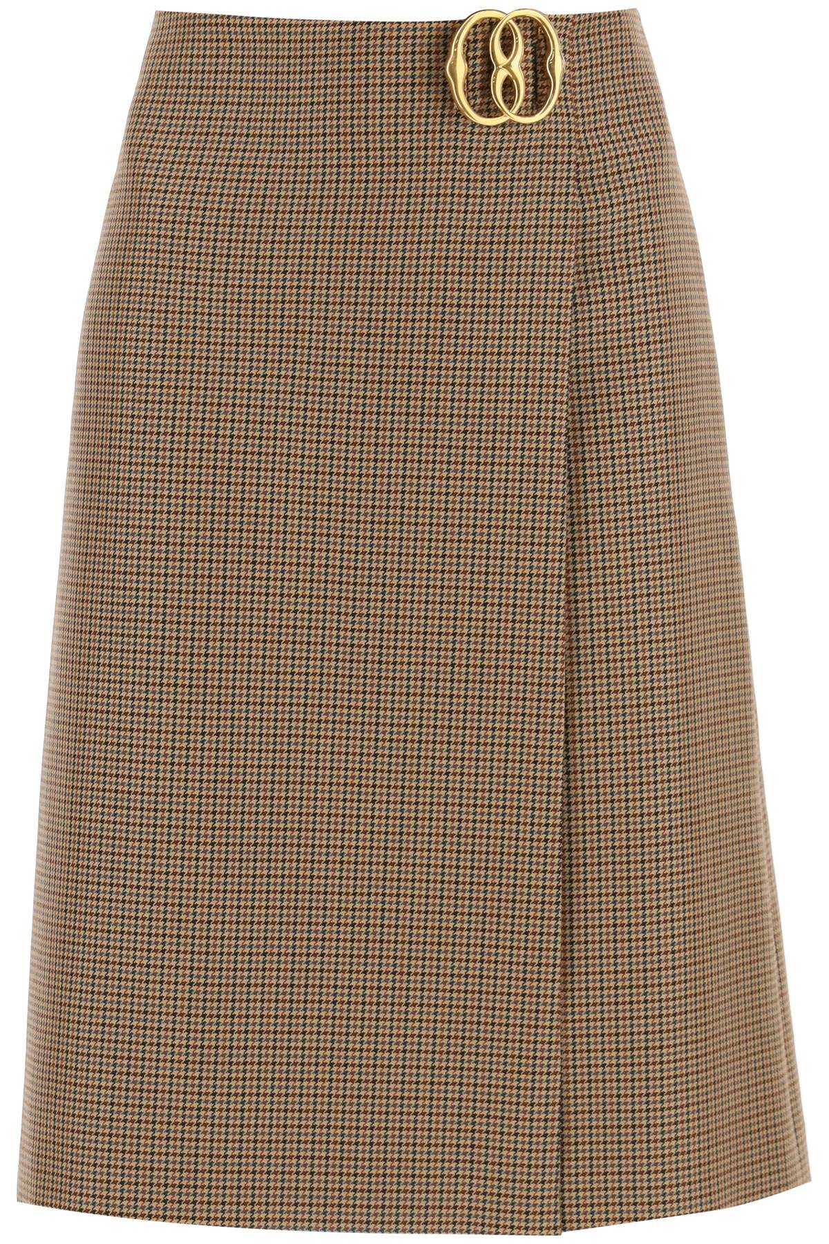 Shop Bally Houndstooth A-line Skirt With Emblem Buckle In Multideserto 50 (beige)