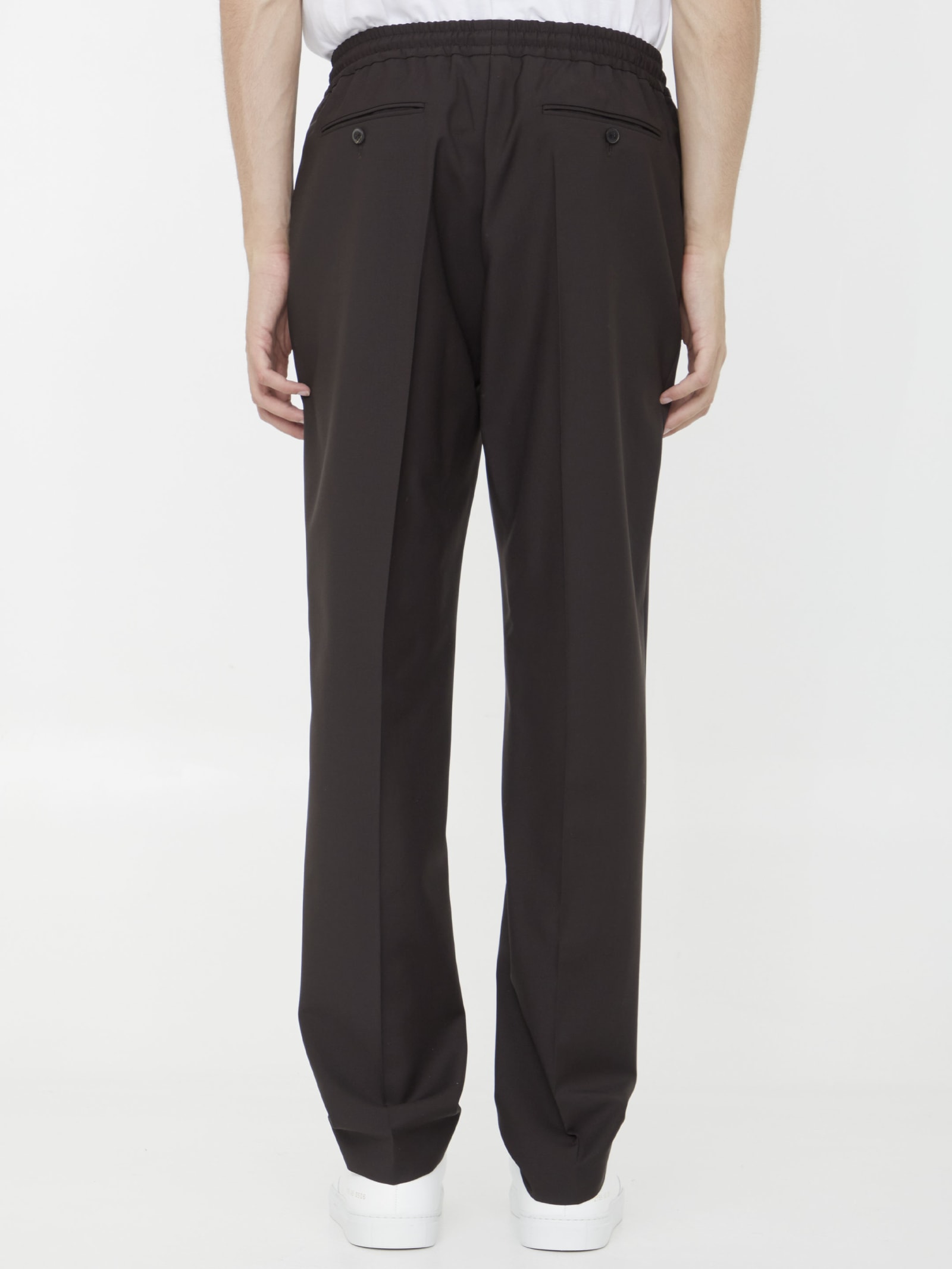 Valentino Brown Wool Joggers In Black