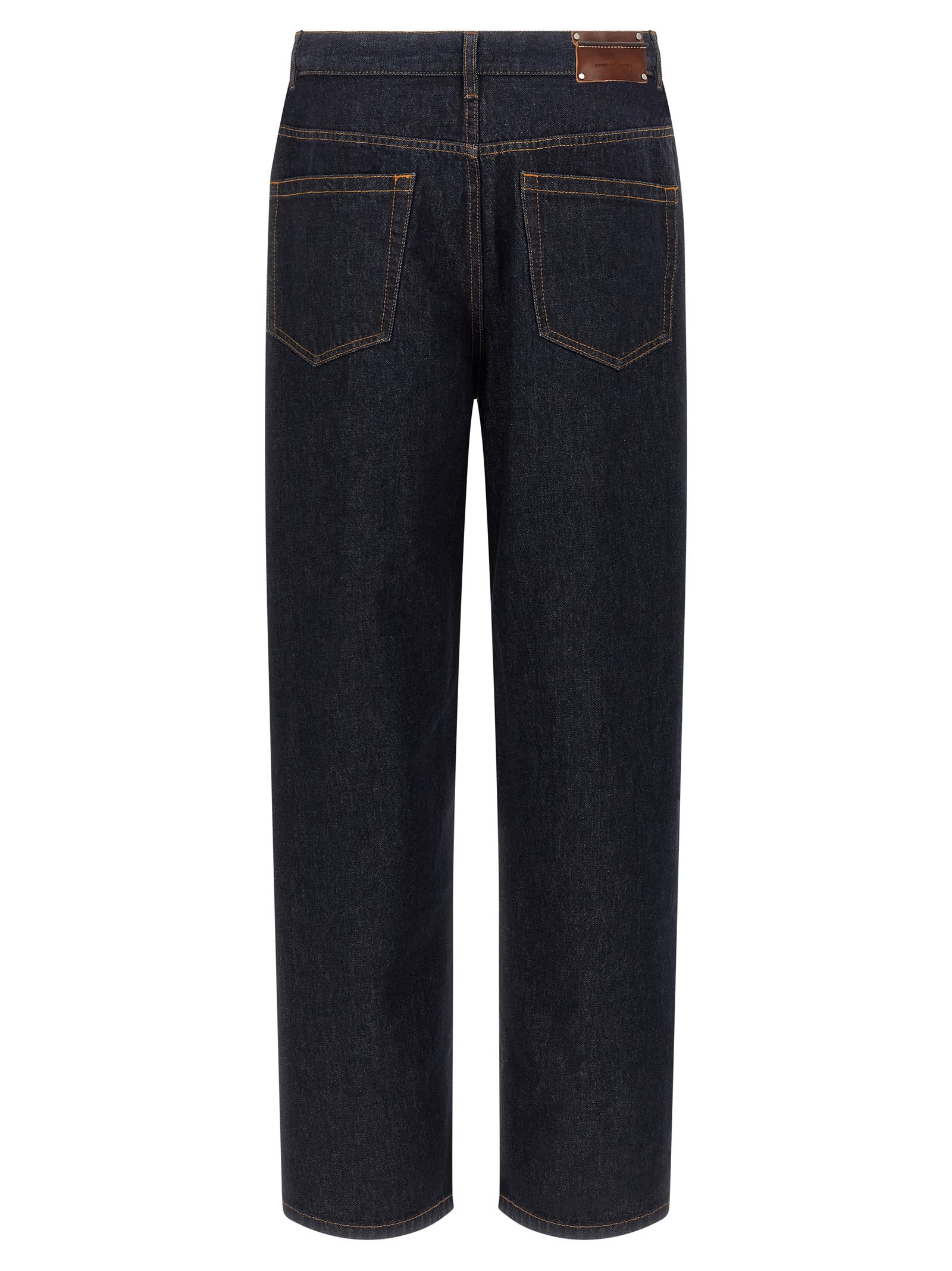 Dries Van Noten Straight Leg Denim Pants With Contrast Stitching In Blue