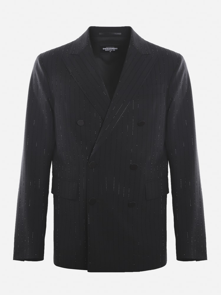 Dsquared2 Stretch Wool Jacket With All-over Rhinestone Application